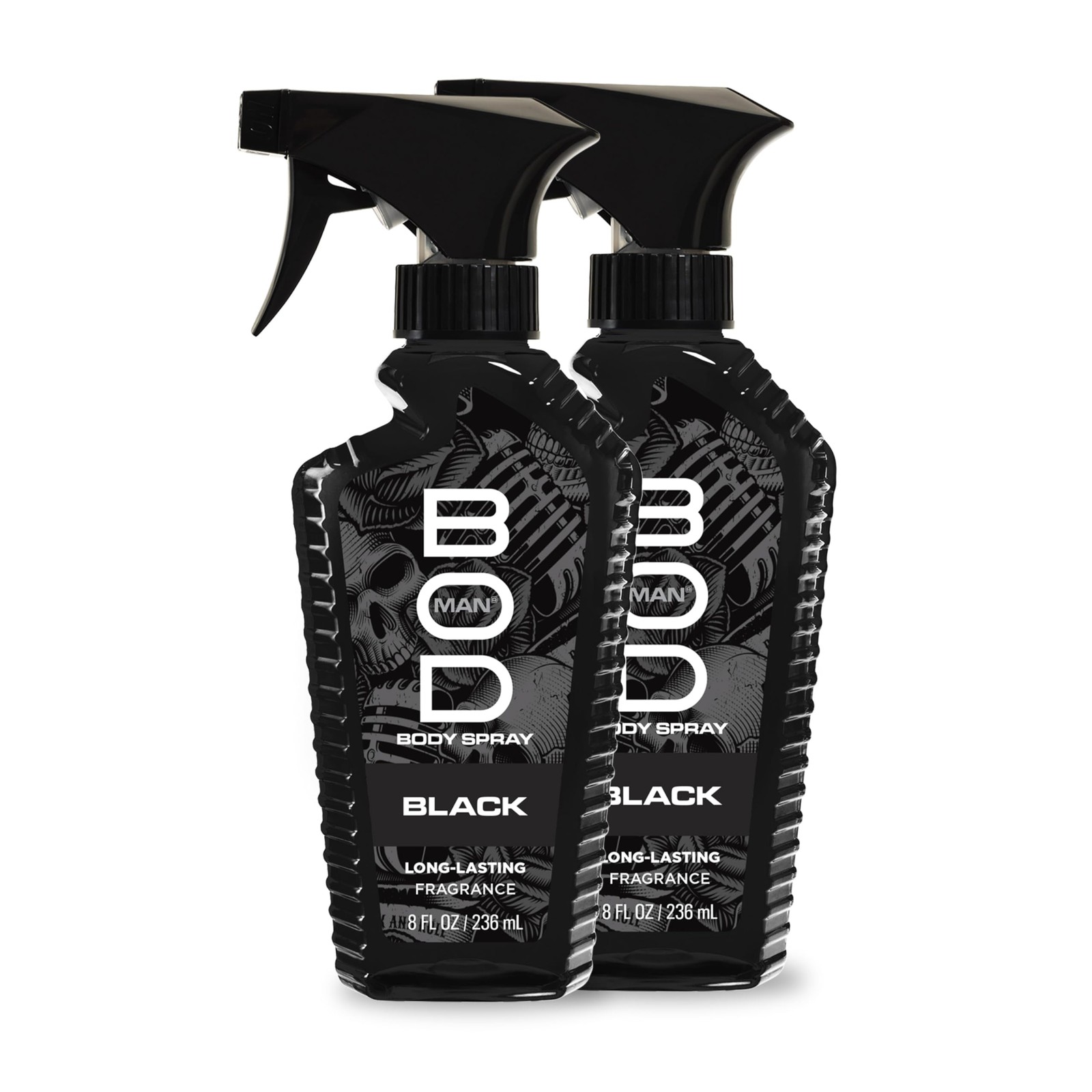 BOD man Fragrance Body Spray, Black, 8 fl oz (Pack 8 Fl Oz of 2), Clear