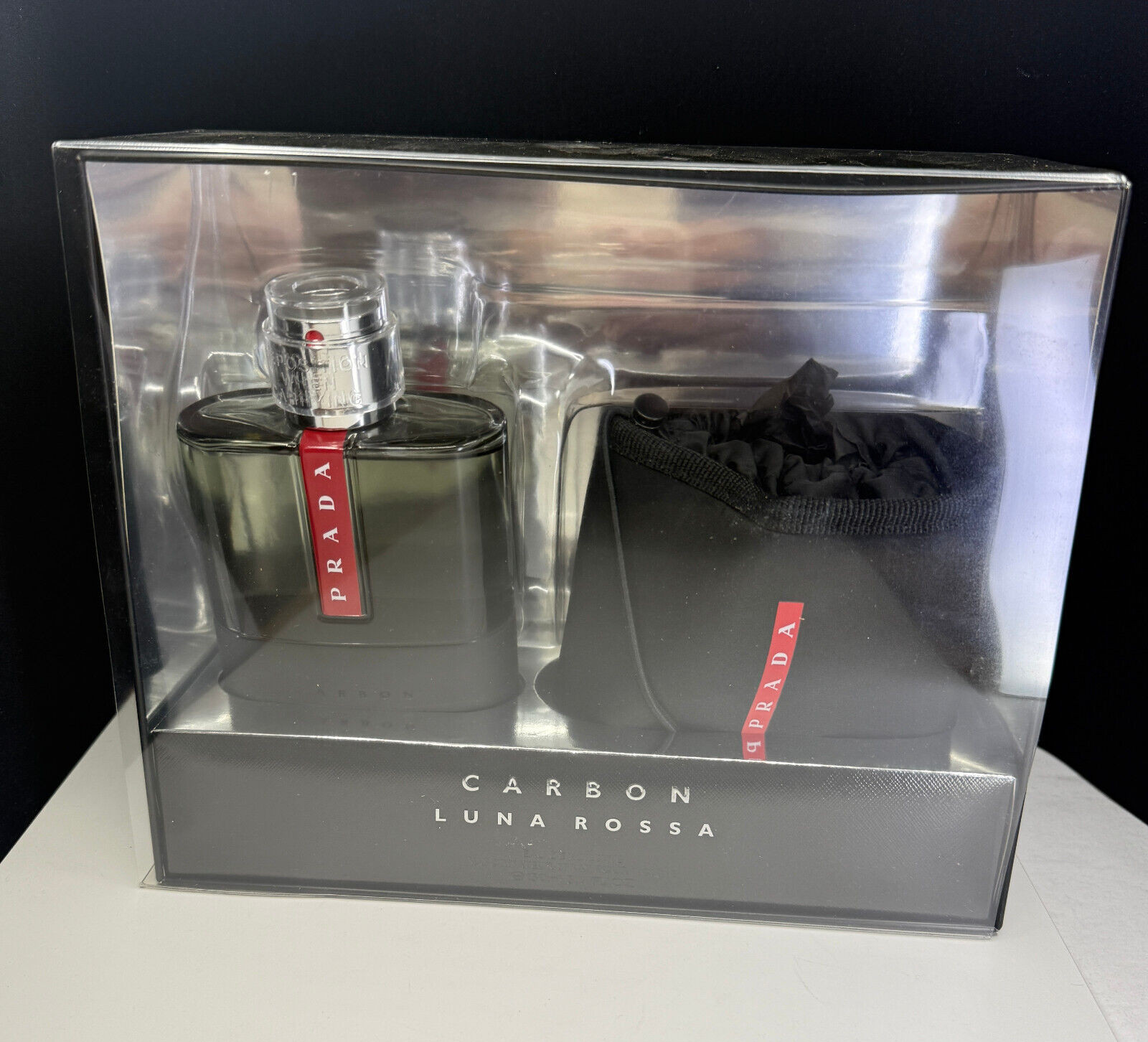 Prada Luna Rossa Carbon Eau De Toilette 5.1 oz with Travel pouch New In Box