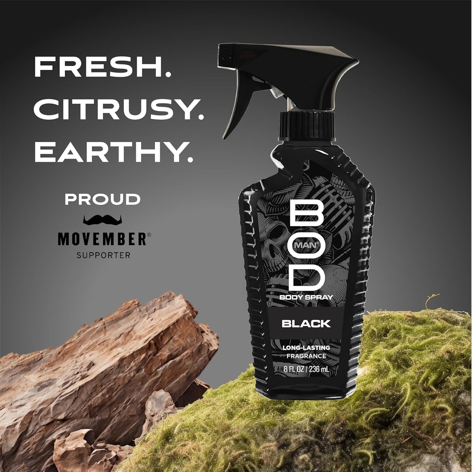 BOD Man Black Fragrance Body Spray for Men 8 fl oz Pack of 2