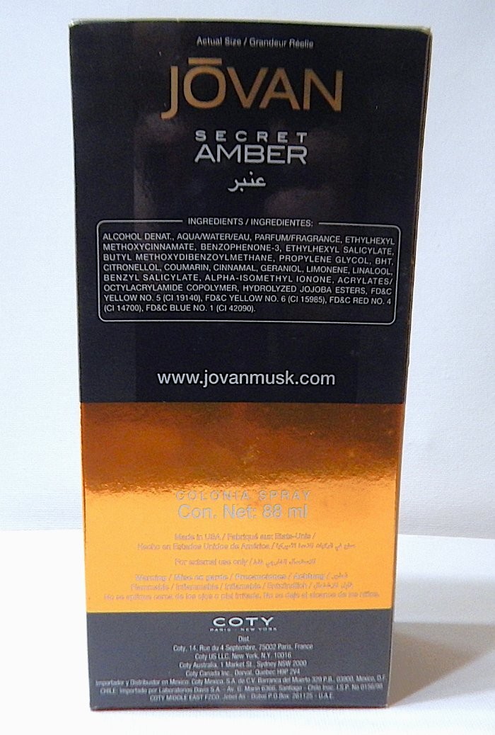 JOVAN SECRET AMBER Cologne Spray 88ml NEW NIB Unisex Men Women