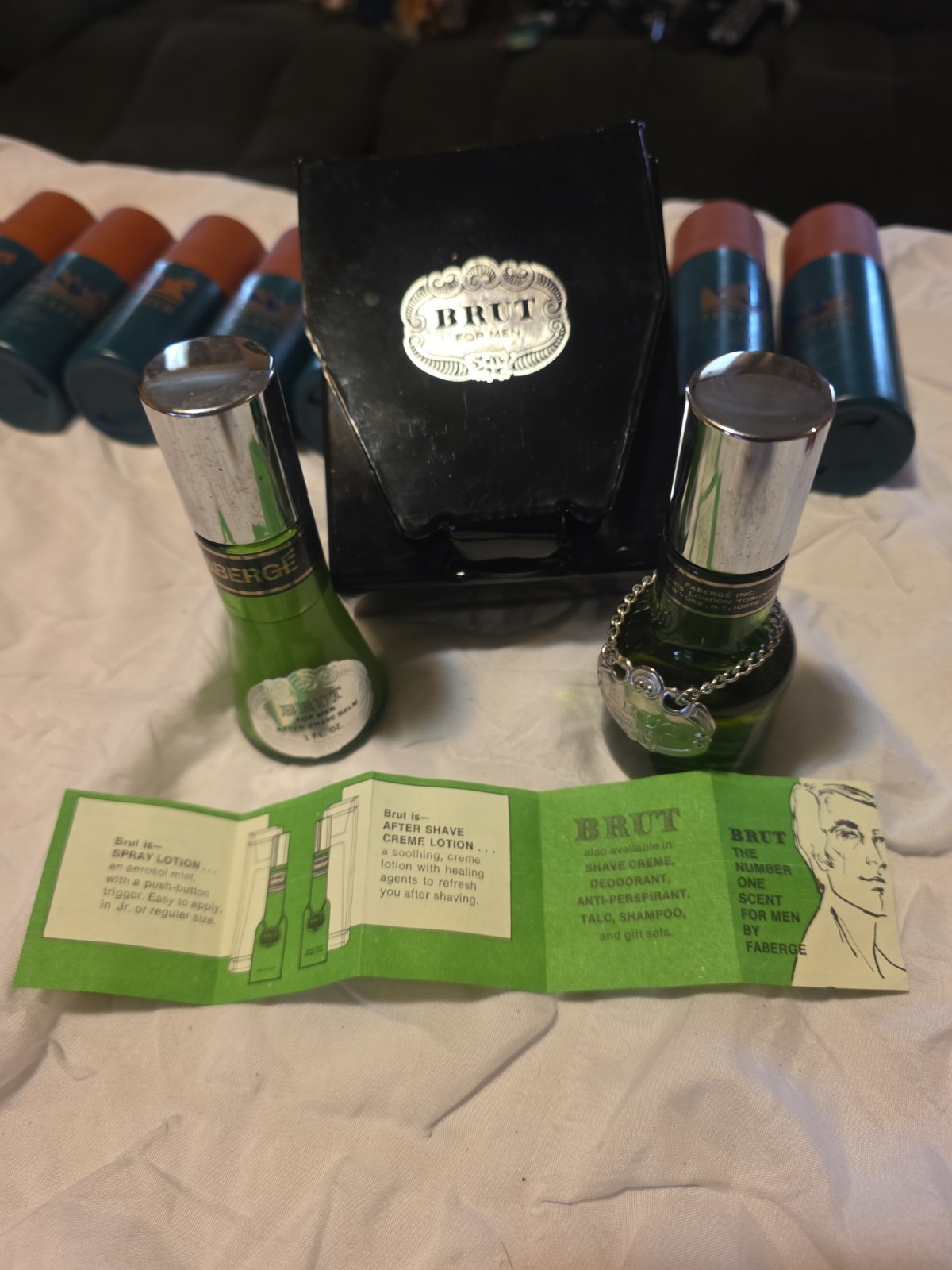 Vintage 1960s Faberge Brut Men After Shave Lotion & Balm In Vinyl Travel Case.