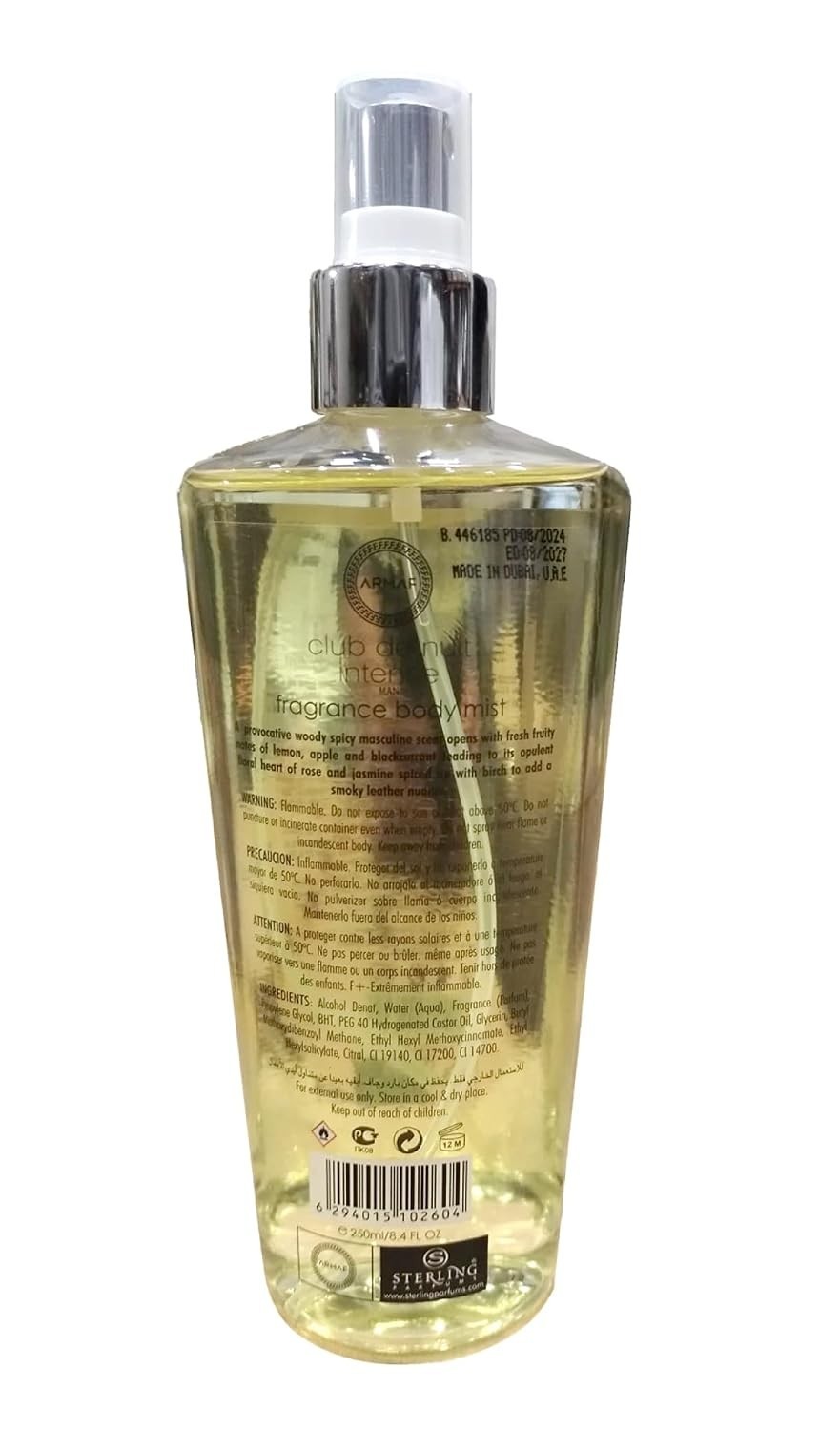 Sophisticated Woody-Spicy Body Mist for Men by Club De Nuit Intense – 250 mL