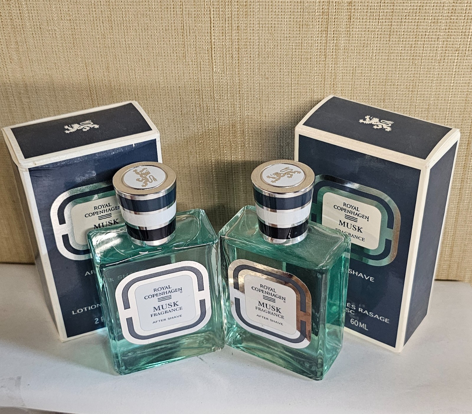LOT OF 2 ROYAL COPENHAGEN MUSK AFTER SHAVE LOTION 2.0 OZ/60 MLNEW IN OPEN BOX