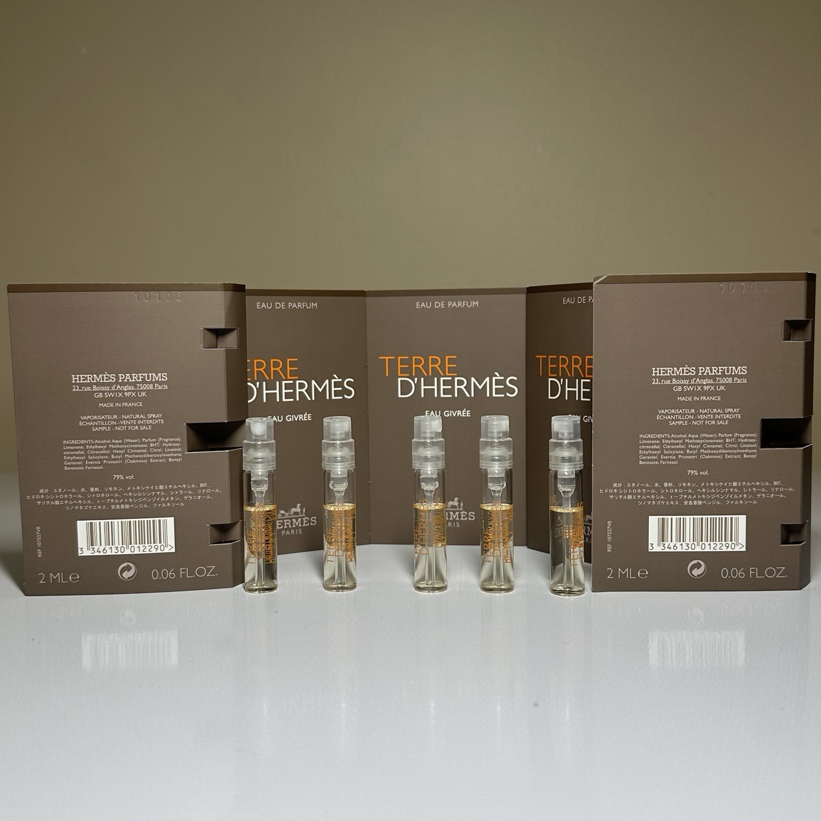 Hermès Terre d’Hermès Eau Givrée Eau de Parfum 2 mL Spray Sample. Lot of 5 units