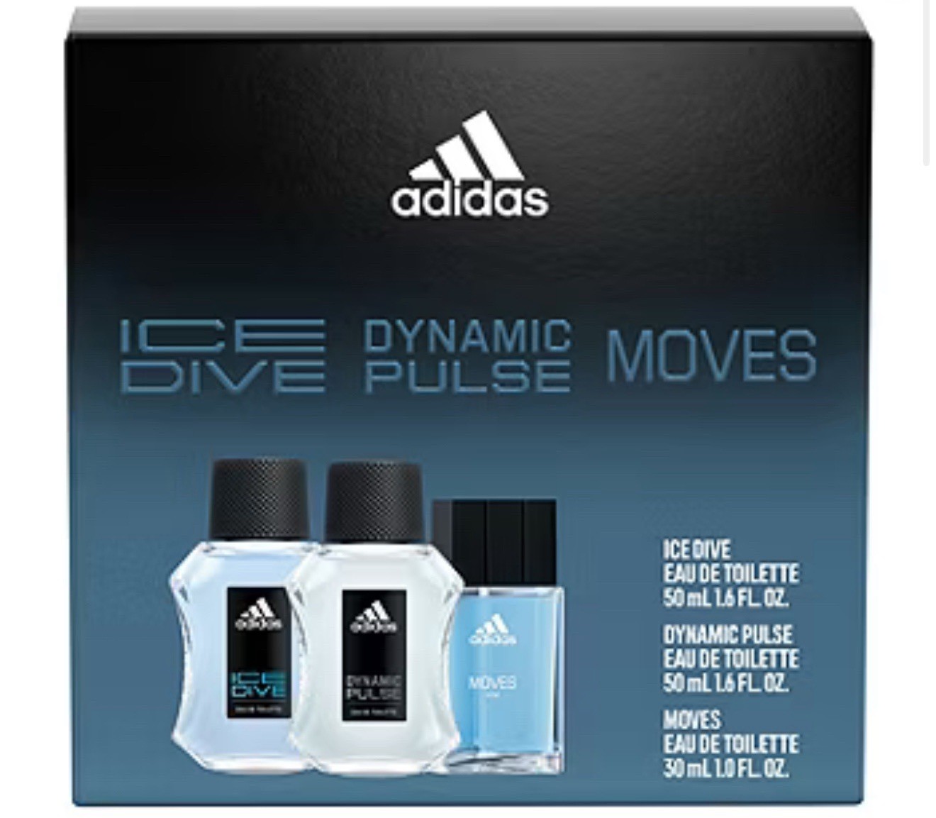 Adidas Men 3 Piece Eau De Toilette Ice Dive, Dynamic Pulse and Moves Free Ship