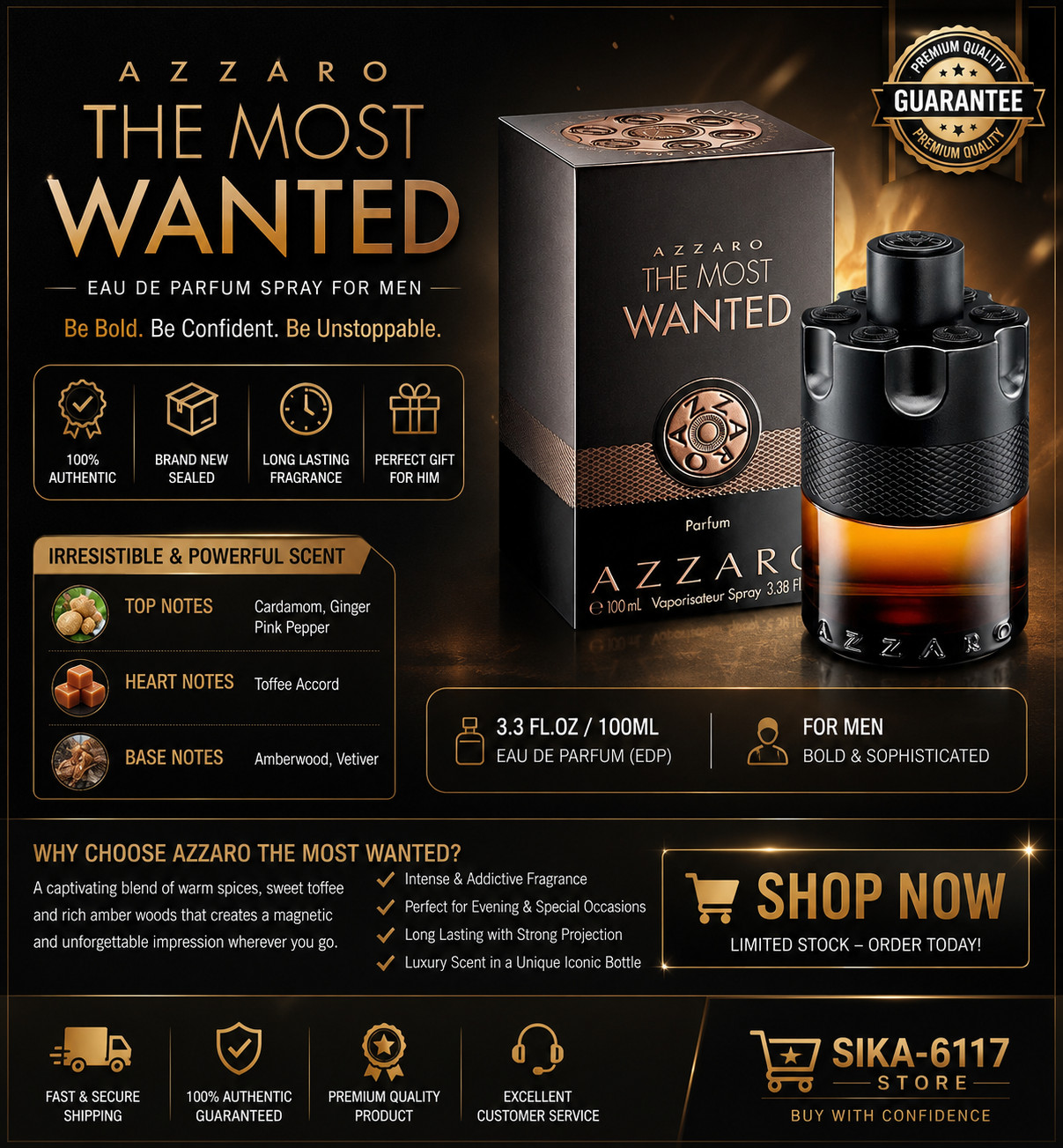 Azzaro The Most Wanted Parfum 100ml 3.38oz Men’s Fragrance Spray New Box