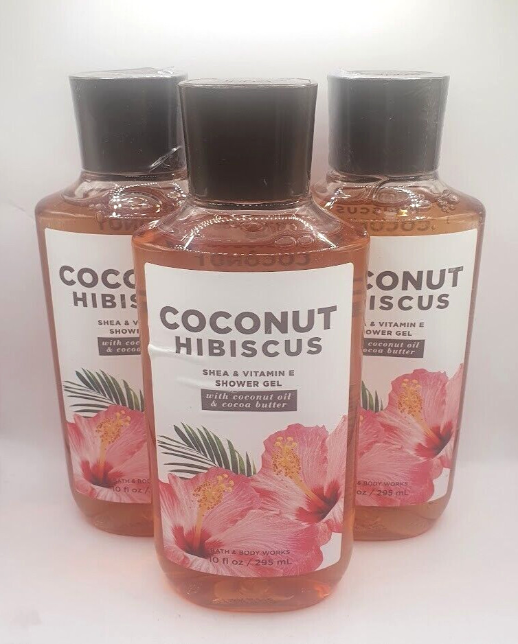 BATH AND BODY WORKS COCONUT HIBISCUS SHOWER GEL 10 FL OZ (SET OF 3)
