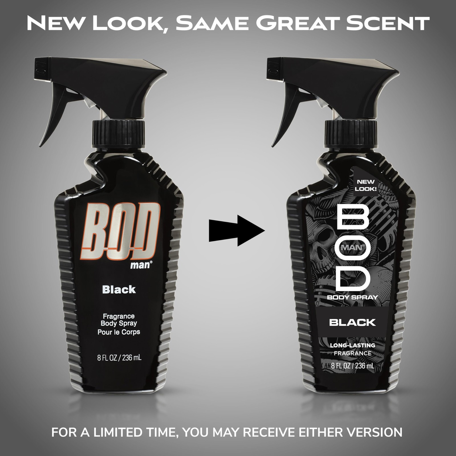 BOD man Fragrance Body Spray, Black, 8 fl oz (Pack 8 Fl Oz of 2), Clear