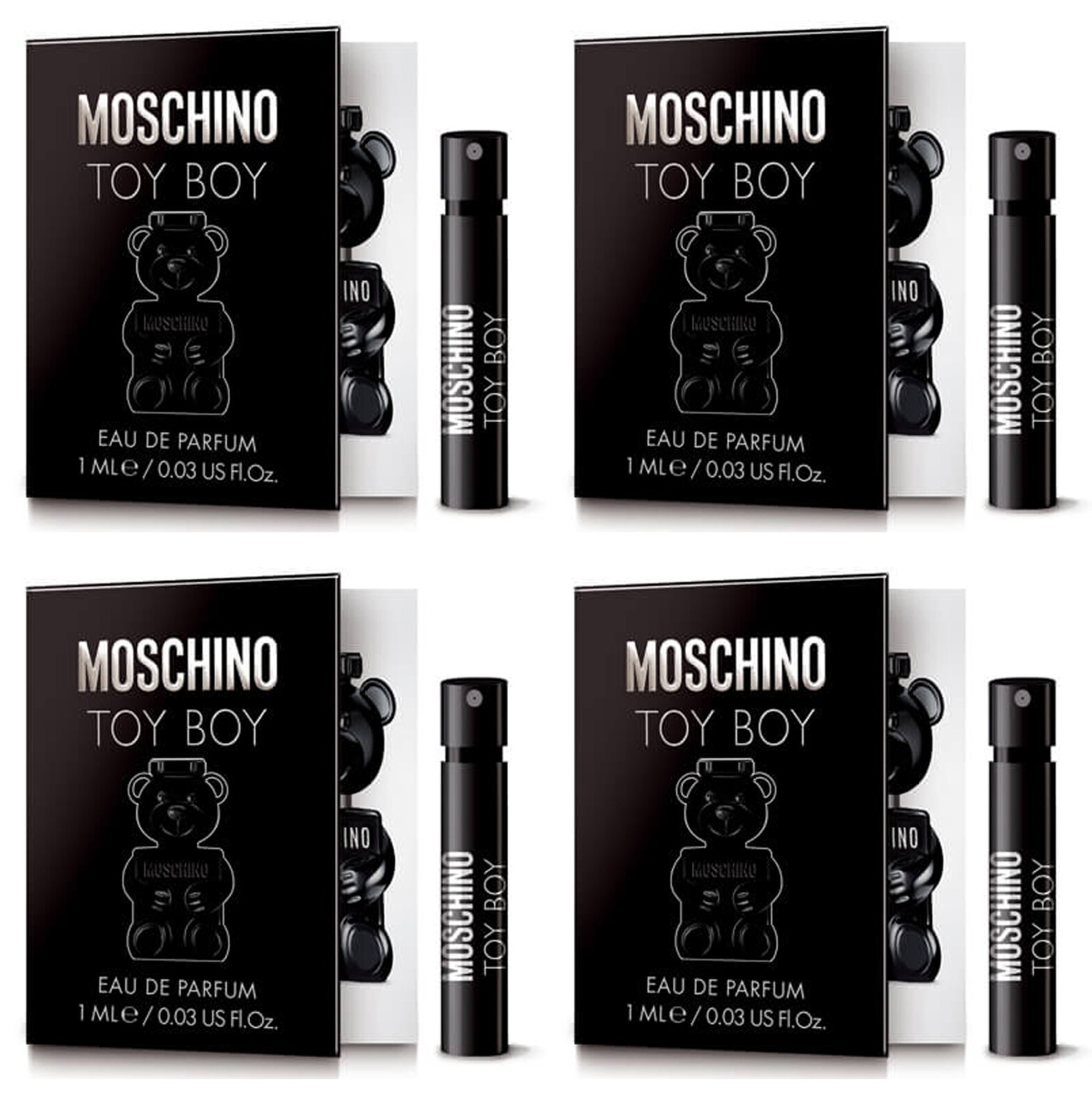 4 Samples Vials MOSCHINO TOY BOY for Men 0.03 oz 1 ml Eau de Parfum Spray NEW