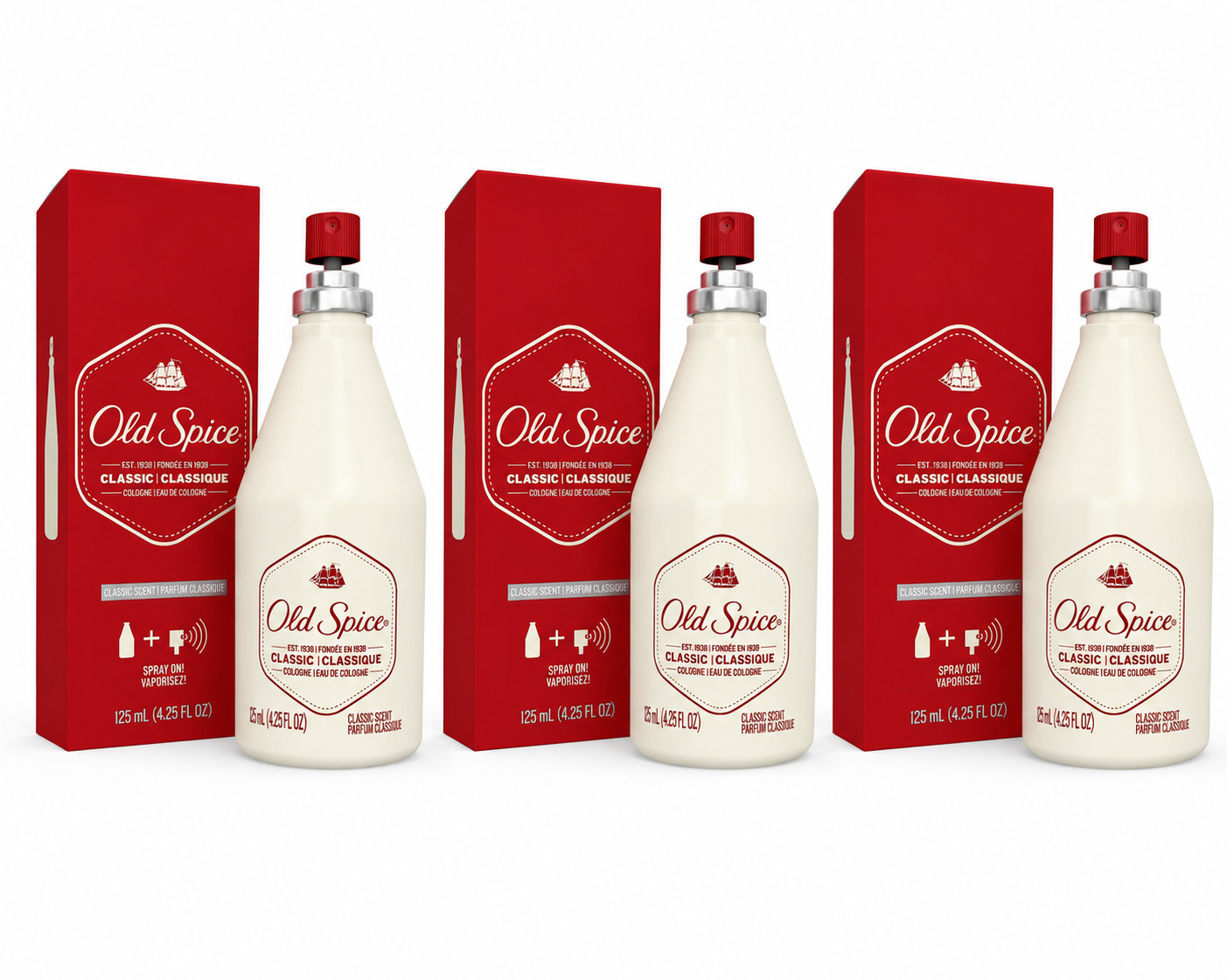 Pack of 3 Old Spice Cologne Spray for Men, Classic Scent, 4.25 Fl Oz