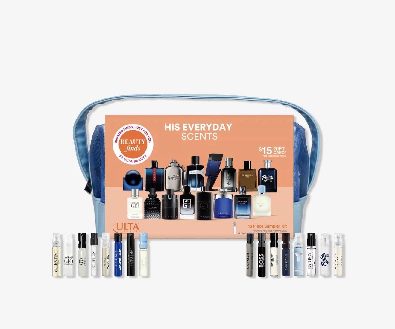 ULTA Beauty Finds His Everyday Scents 16 Pc Men’s Cologne Sampler Kit + Bag NEW