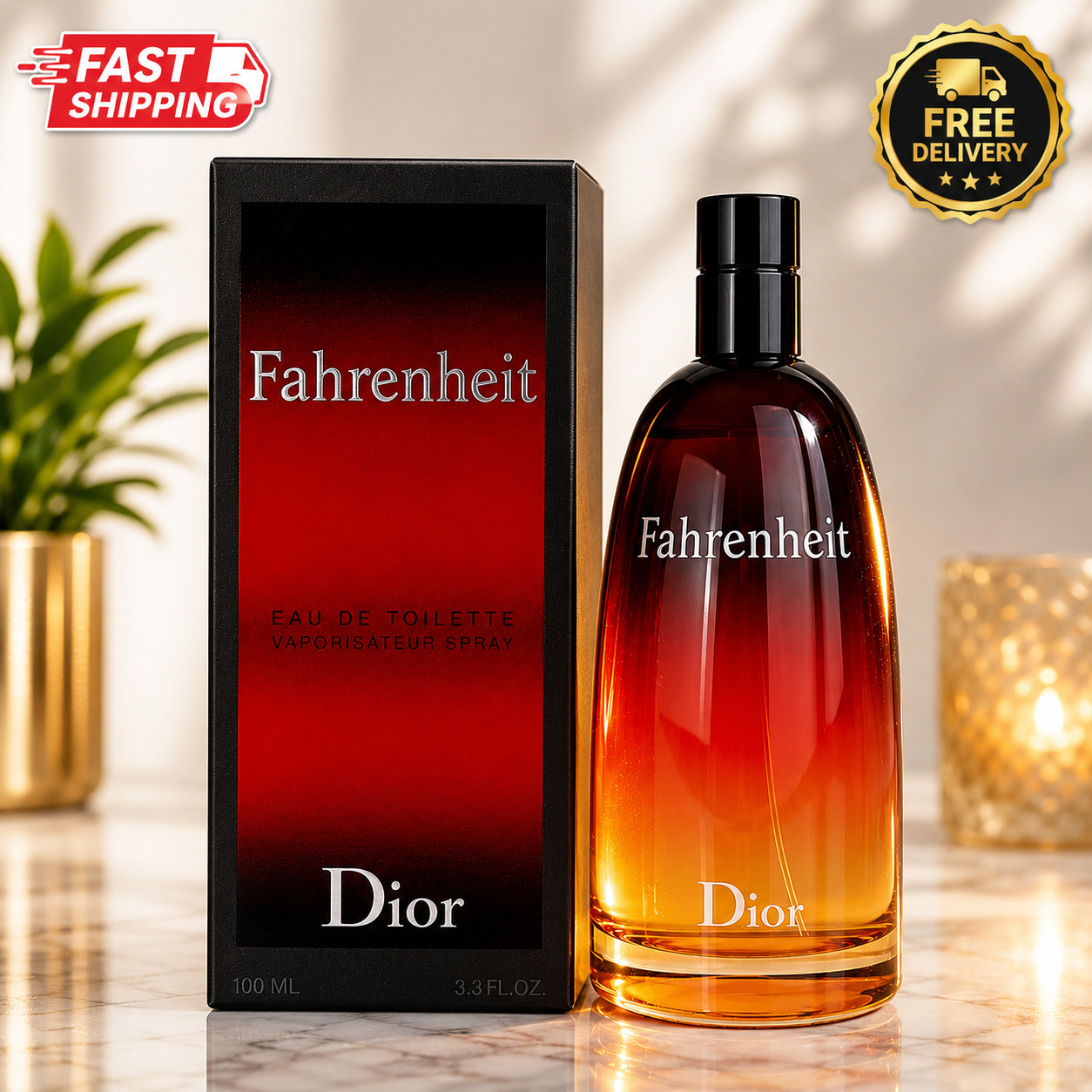 New In Box Gift Spray Fahrenheit 3.4 oz /100ML Eau De Toilette for Men Fast Ship