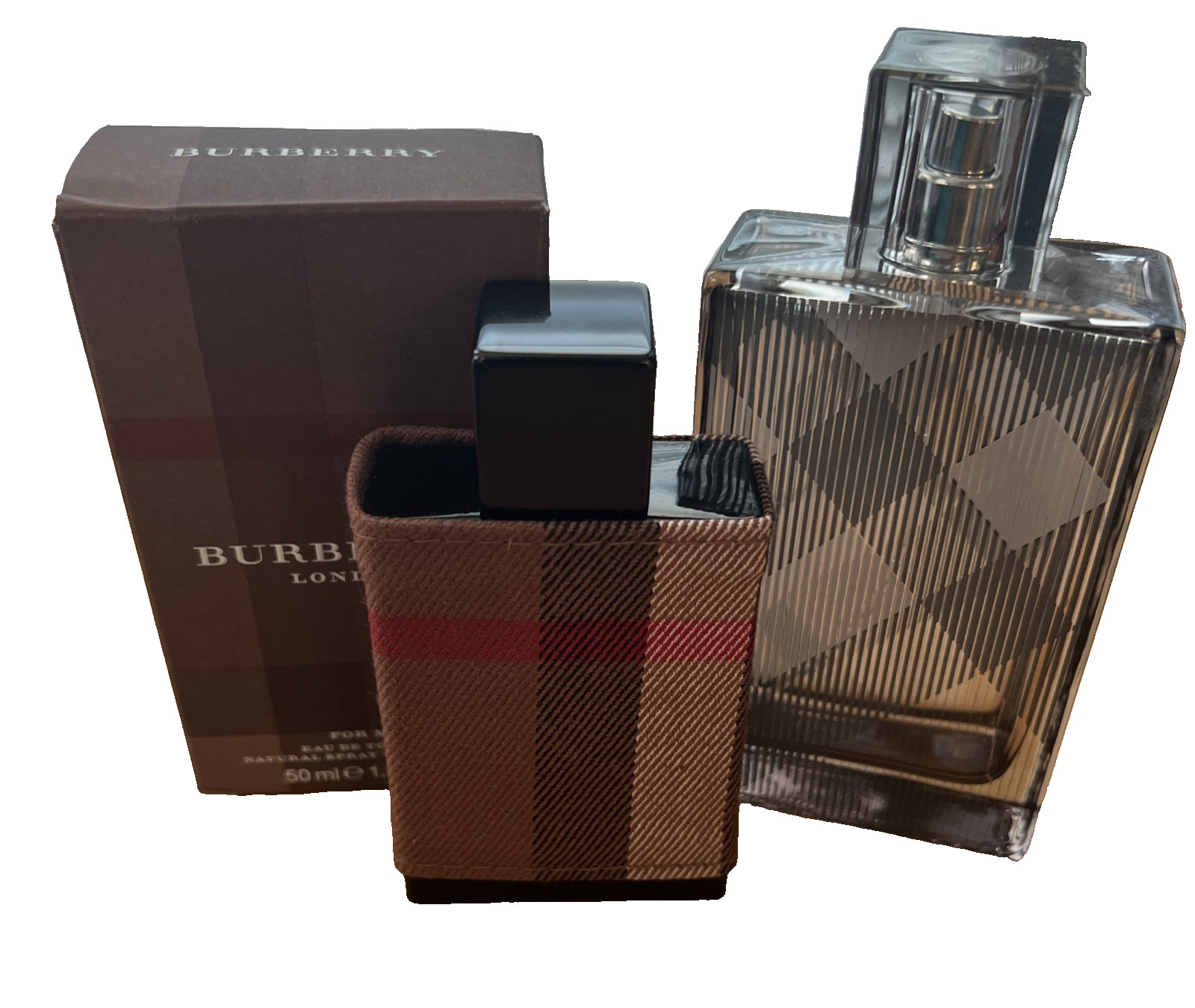 2 EMPTY BURBERRY LONDON & BRIT EAU DE TOILETTE SPRAY BOTTLES FOR MEN 1.6 &3.3Oz