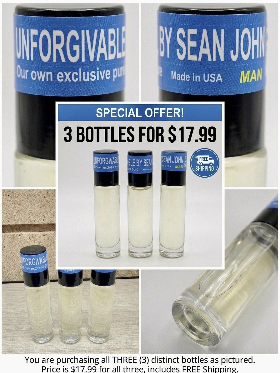 3x Unforgivable Type Fragrance Body Oil Roll On Set For Men Scented Pure Luxury