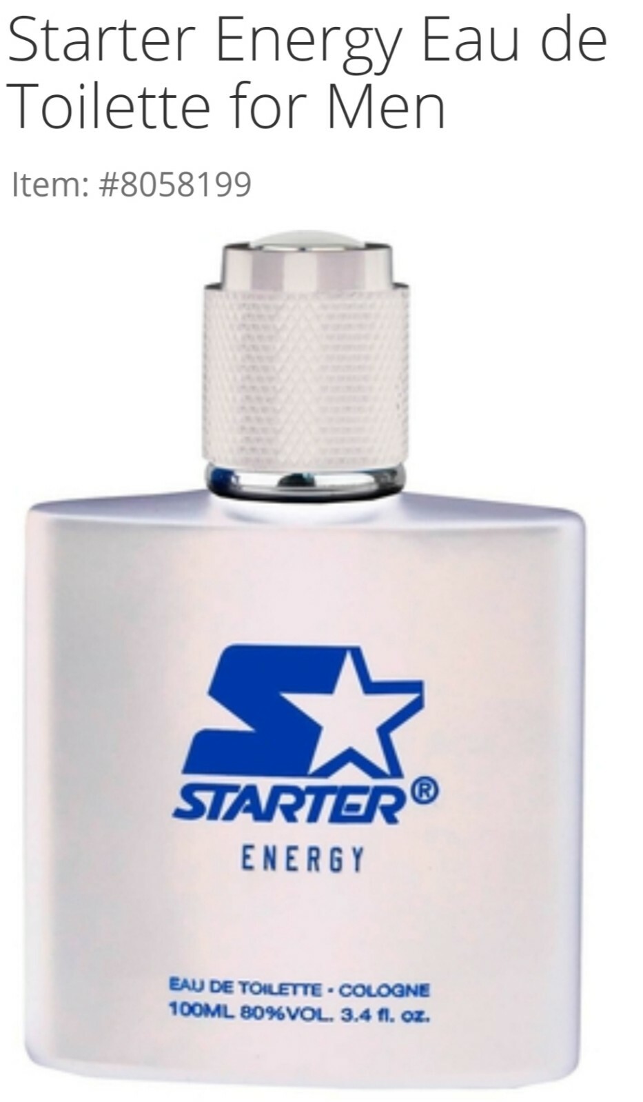 Starter Energy Eau de Toilette for Men – 3.4 oz Big SIze