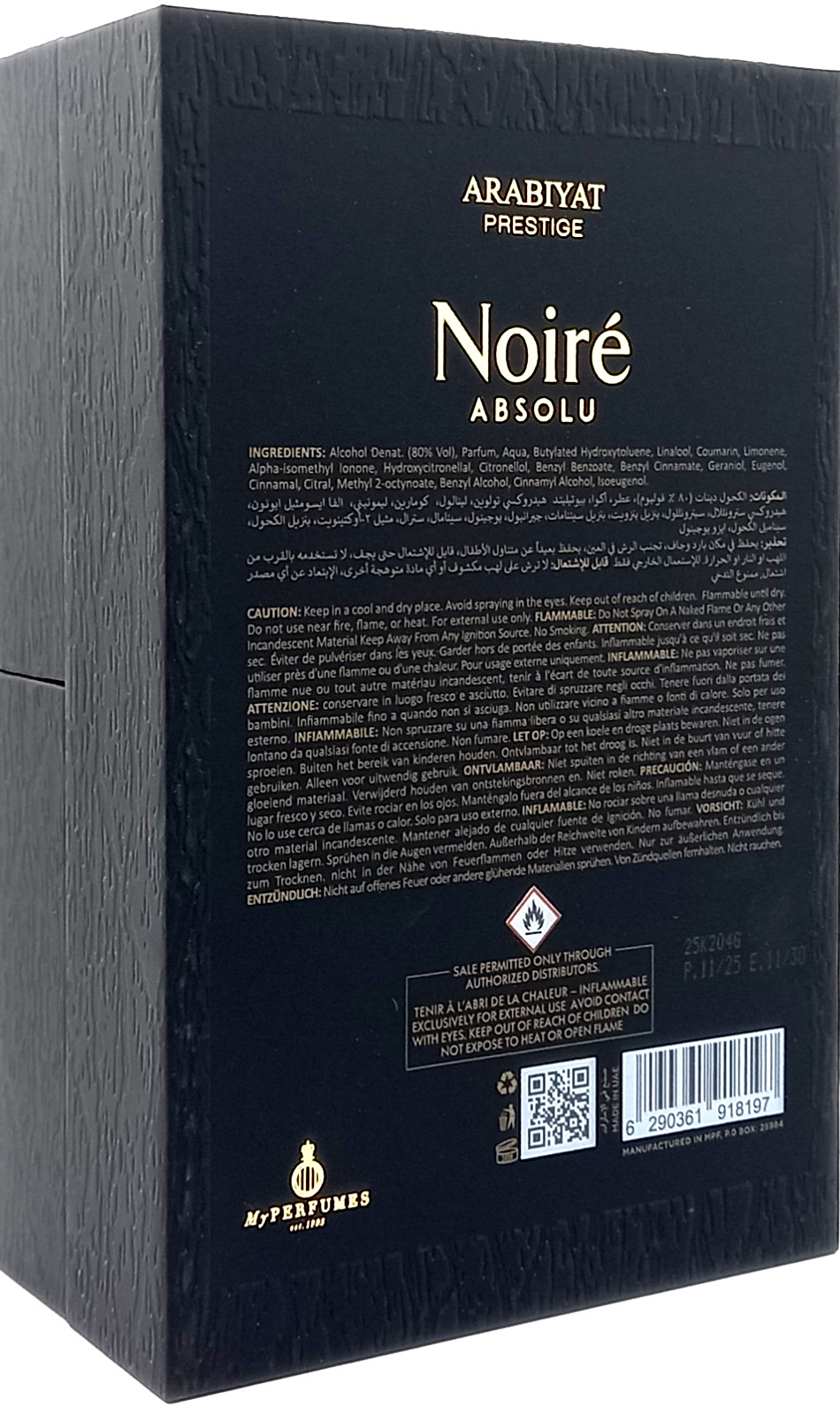 ARABIYAT PRESTIGE NOIRE ABSOLU EAU DE PARFUM SPRAY FOR MEN 3.4 Oz / 100 ml NEW!