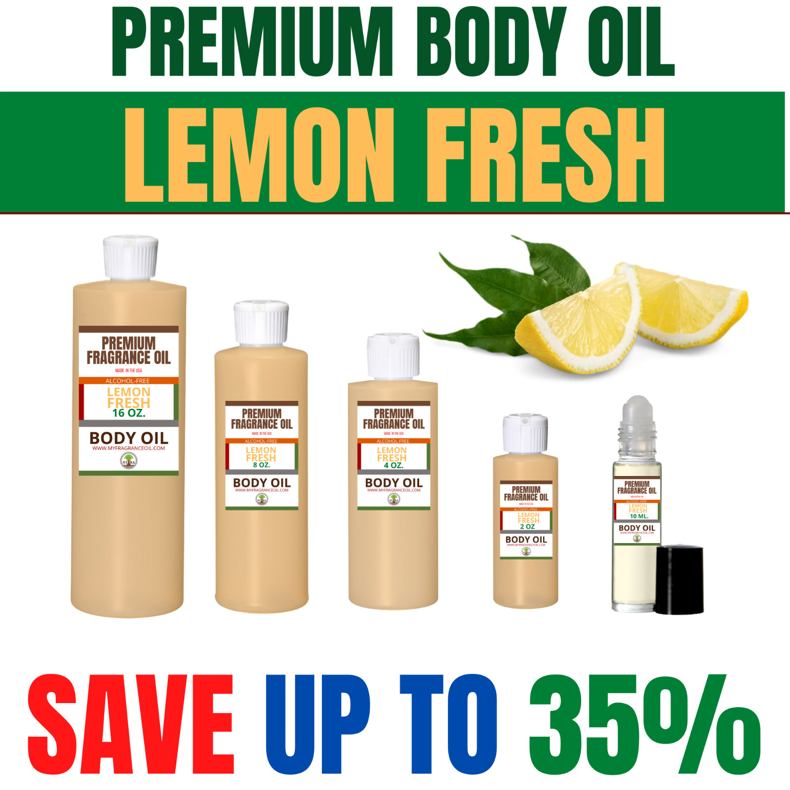 LEMON FRESH- Premium Perfume Body Oil Fragrance for Men 1/3 Oz to 16 oz.