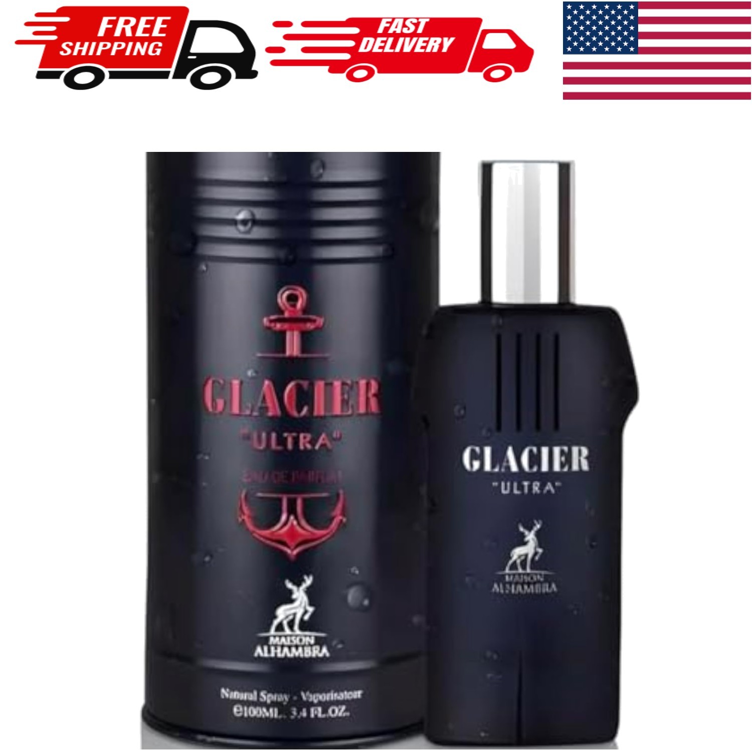 Men’s Glacier Ultra 3.4 oz EDP Spray – Bold Fruity and Spicy Aroma for Winter