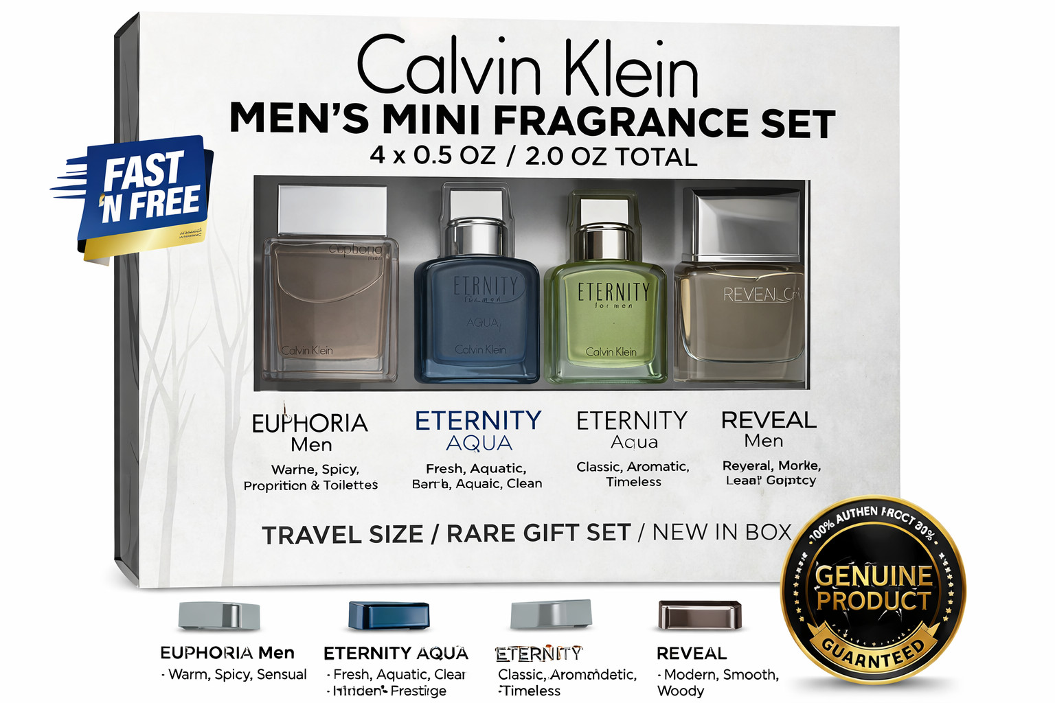 Calvin Klein 4pc Set Men: Euphoria + Eternity Aqua + Eternity + Reveal 4x 15 ml