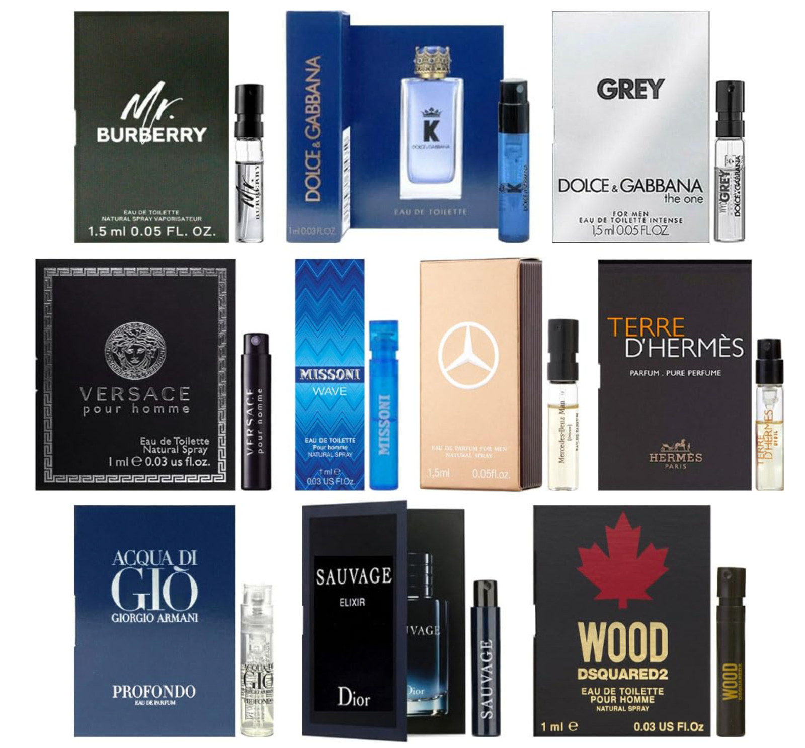 Men’s perfume sampler set – Designer perfume sample Lot x 10 assorted vials