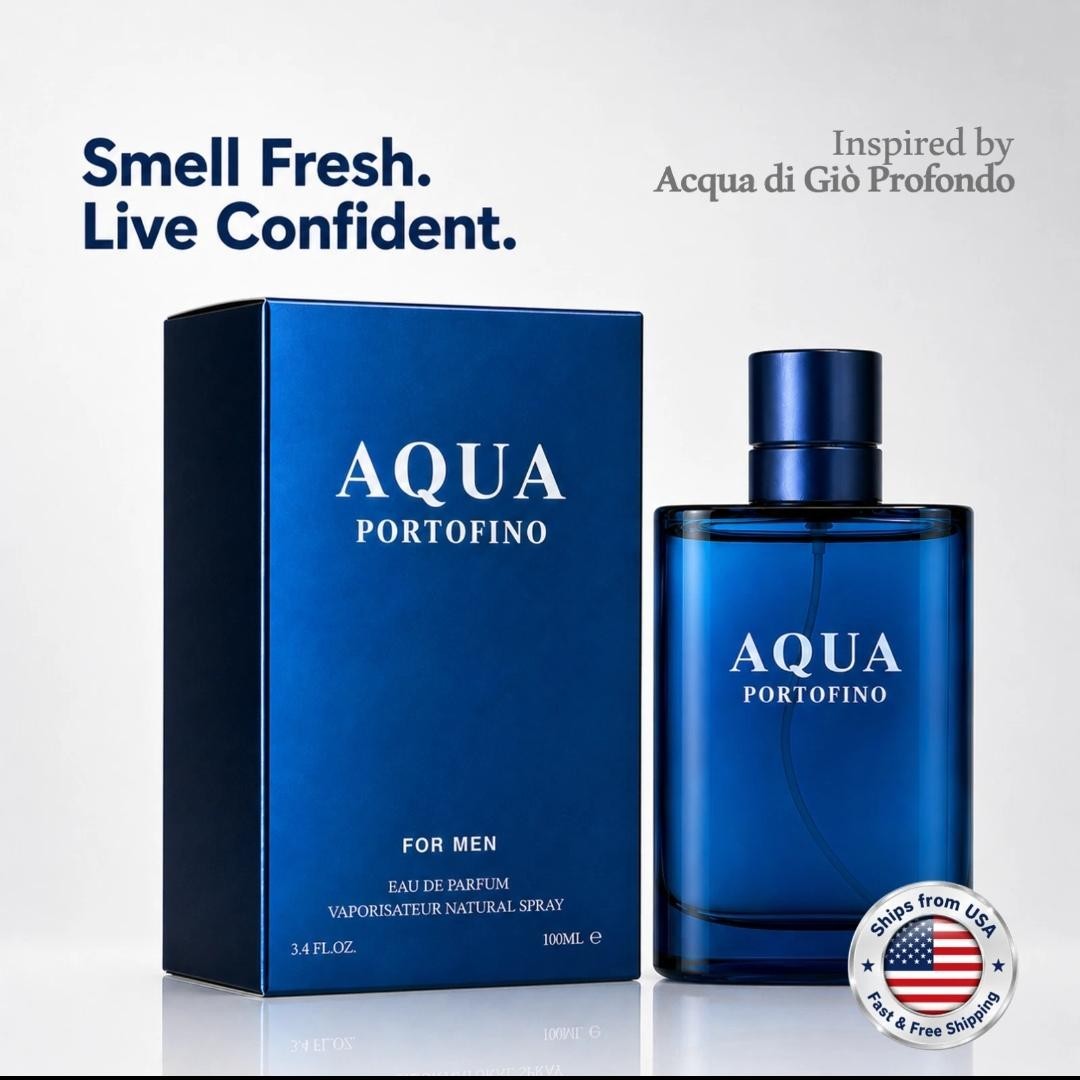Fresh Clean Cologne for Men Aqua Portofino EDP 3.4 oz Aquatic Everyday Fragrance