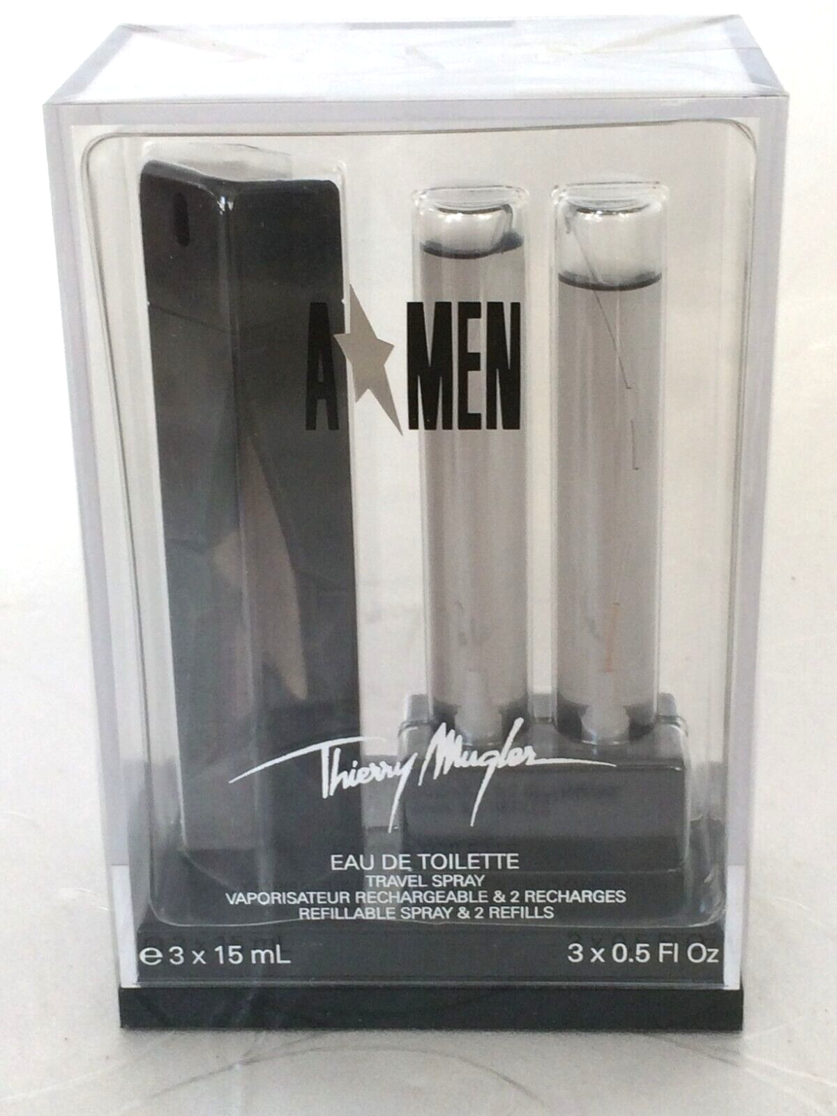Angel A men by Thierry Mugler Cologne 3×0.5 oz=1.5oz EDT Refillable Travel Spray