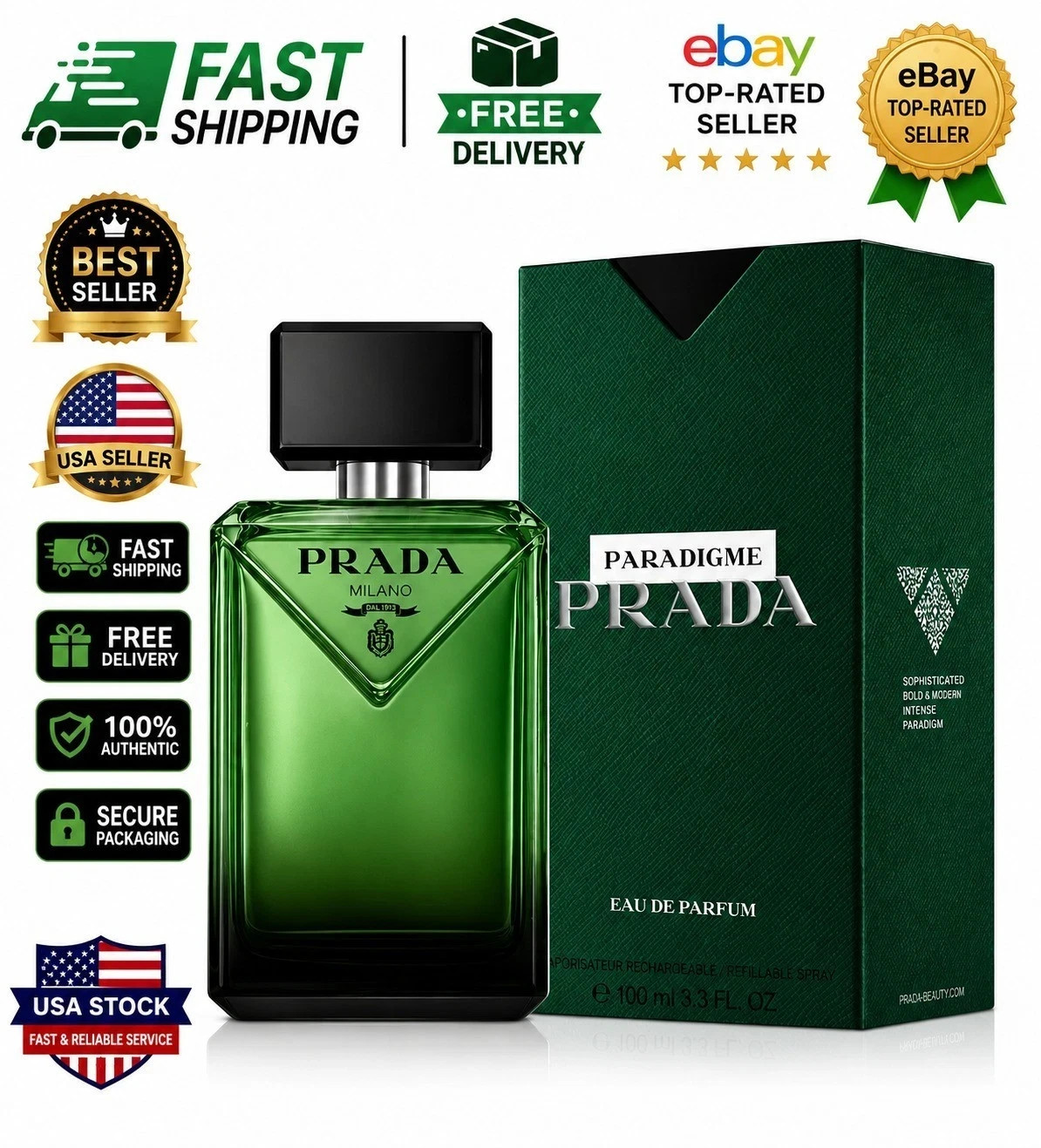 PRADA Paradigme Eau de Parfum Men 100ml/3.3 Fl. Oz Brand New Sealed Box