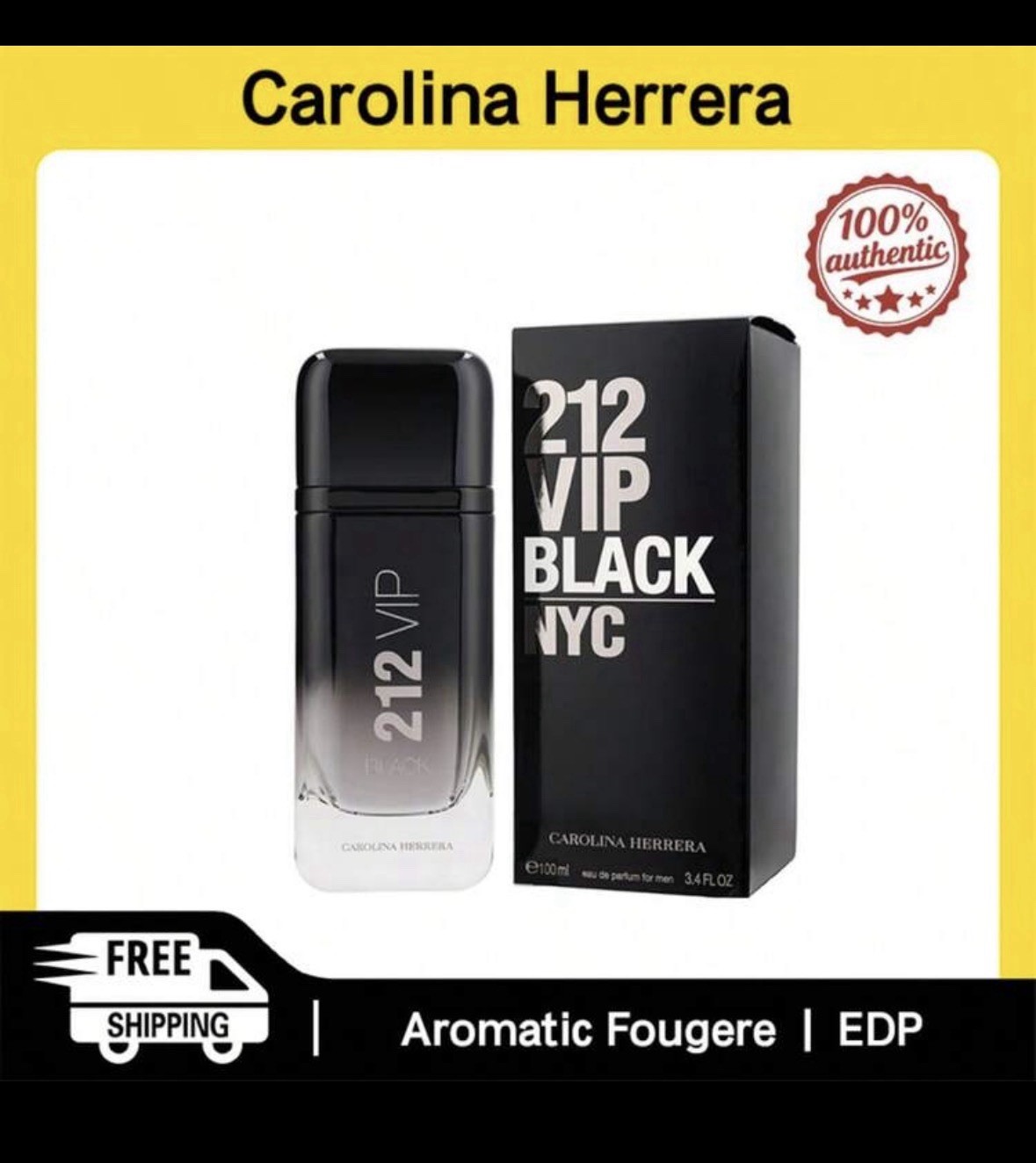 212 VIP BLACK * Carolina Herrera 3.4 oz / 100 ml EDP Men Cologne Spray