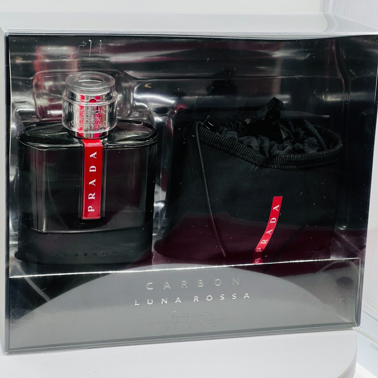 Prada Luna Rossa Carbon Eau De Toilette 5.1 oz with Travel pouch New In Box