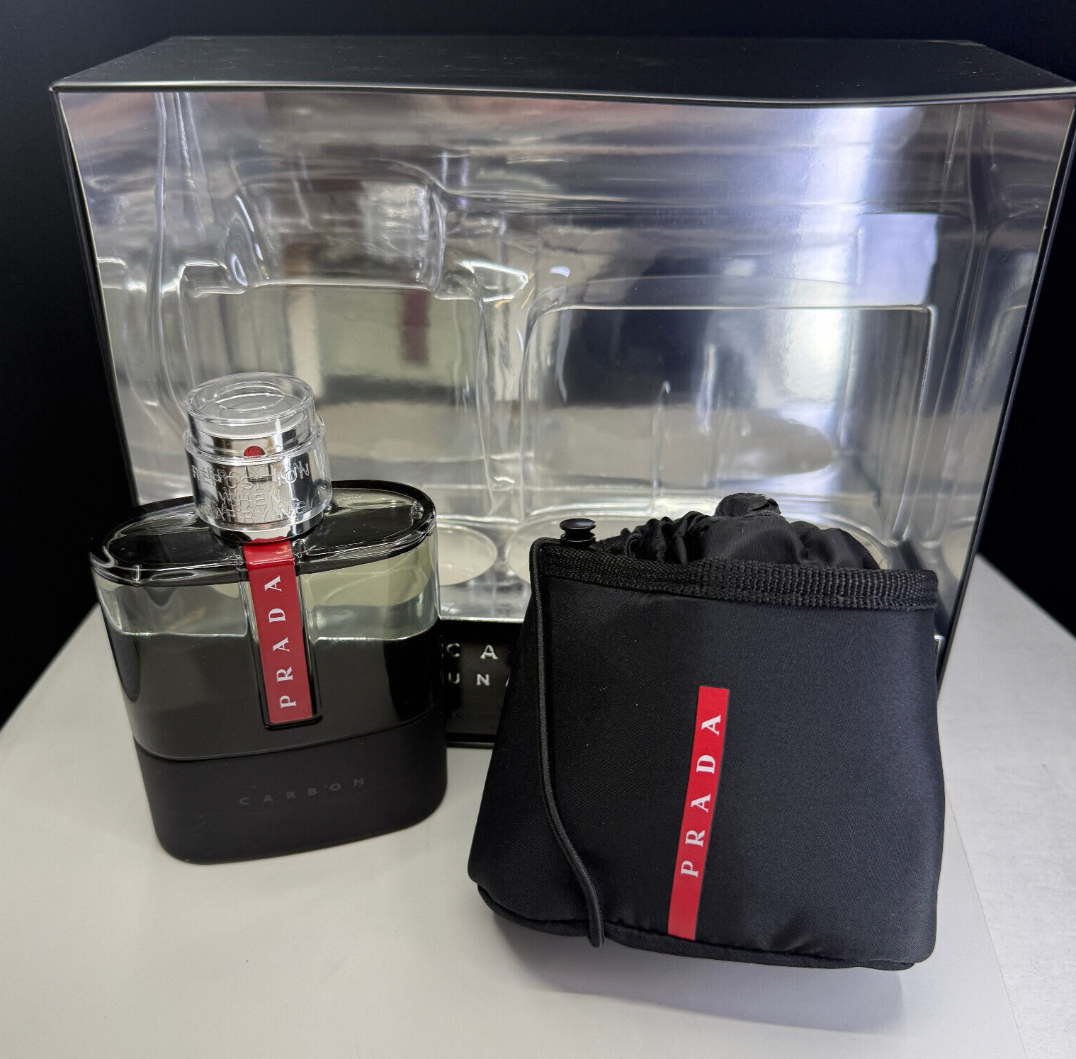 Prada Luna Rossa Carbon Eau De Toilette 5.1 oz with Travel pouch New In Box