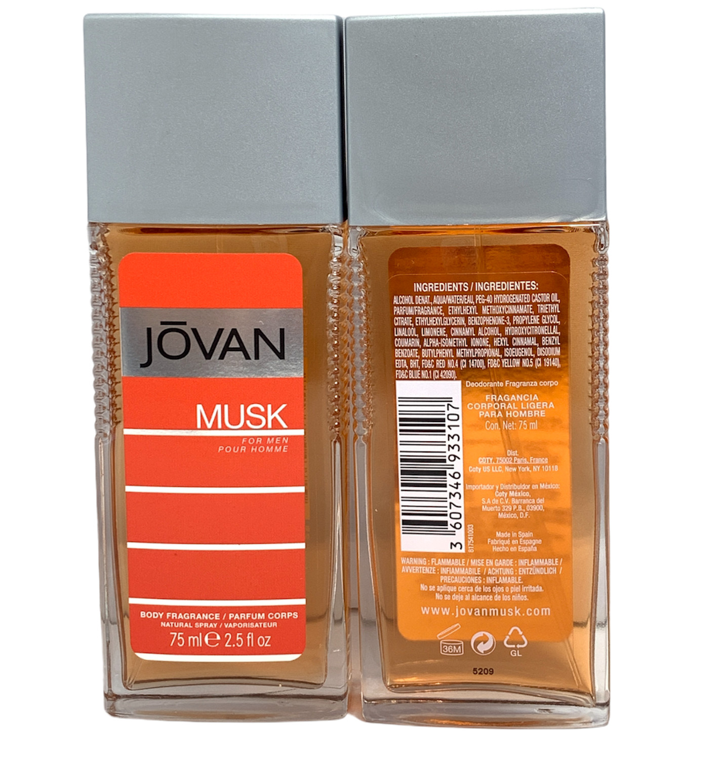 Jovan Musk For Men Body Fragrance Natural Spray 75ml/2.5fl.oz. New; LOT OF 2