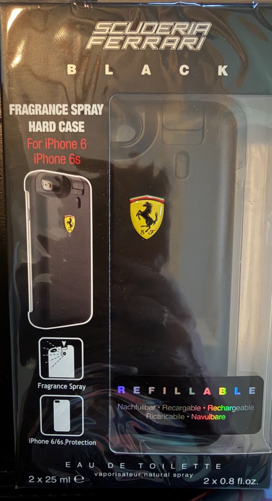 Scuderia Ferrari BLACK FRAGRANCE SPRAY W/CASE for iPhone 6/6s, REFILLABLE SEALED