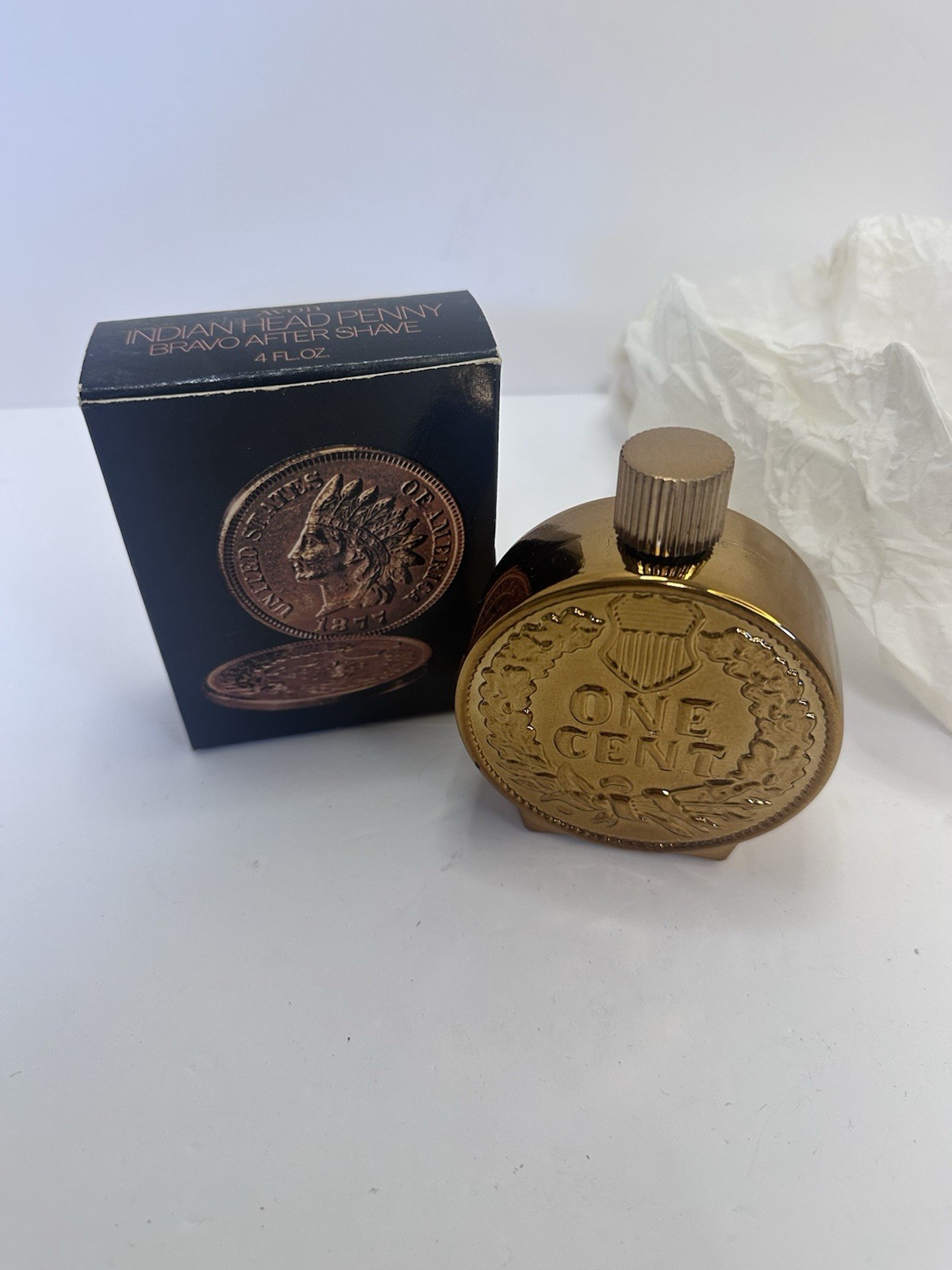 1970 Avon INDIAN HEAD PENNY w/ Bravo After Shave 4 fl oz NOS in Box! Vintage!