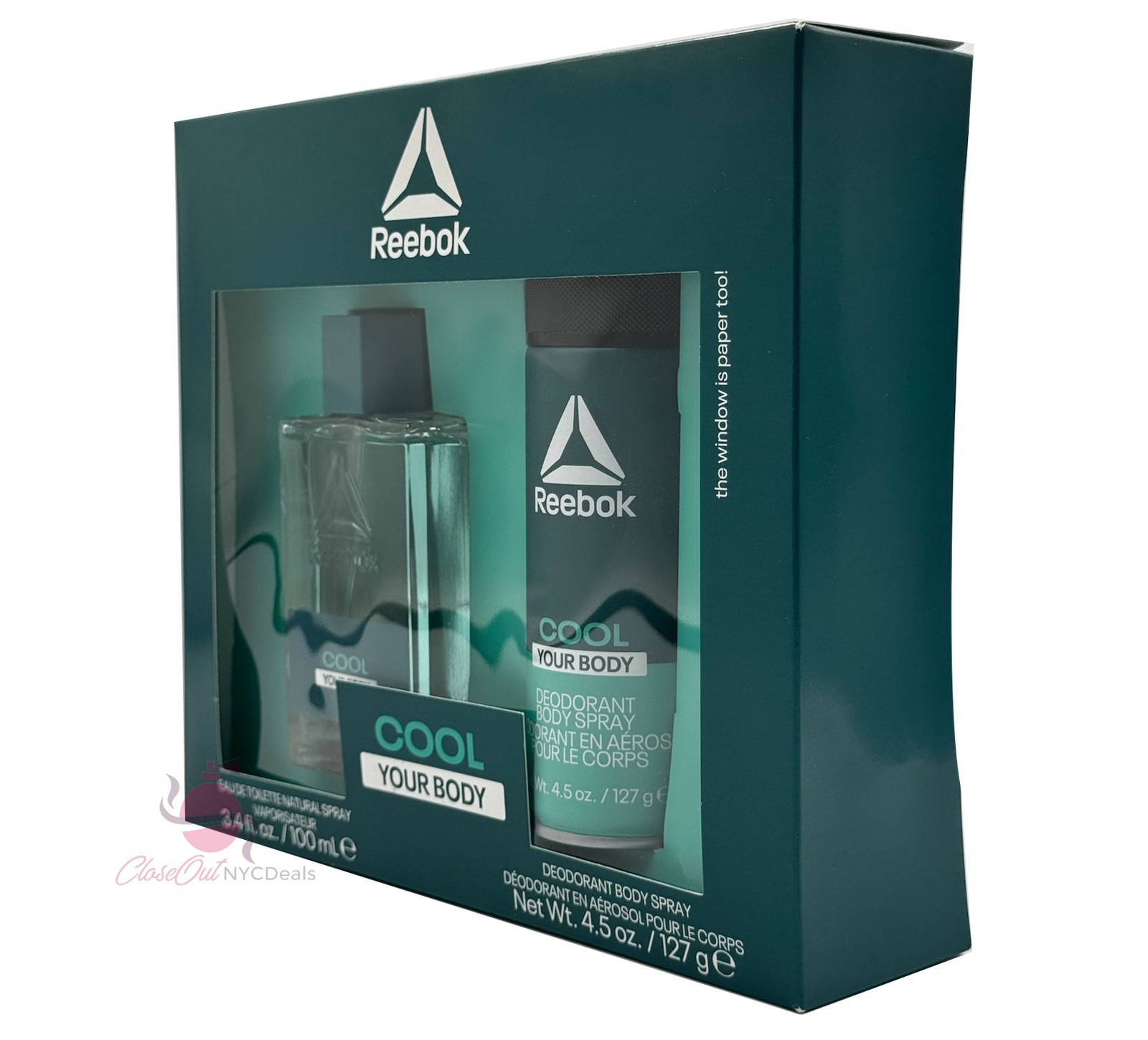 Reebok Cool Your Body for Men 2 Pcs Set- 3.4 oz EDT Spray+4.5 oz Body Spray