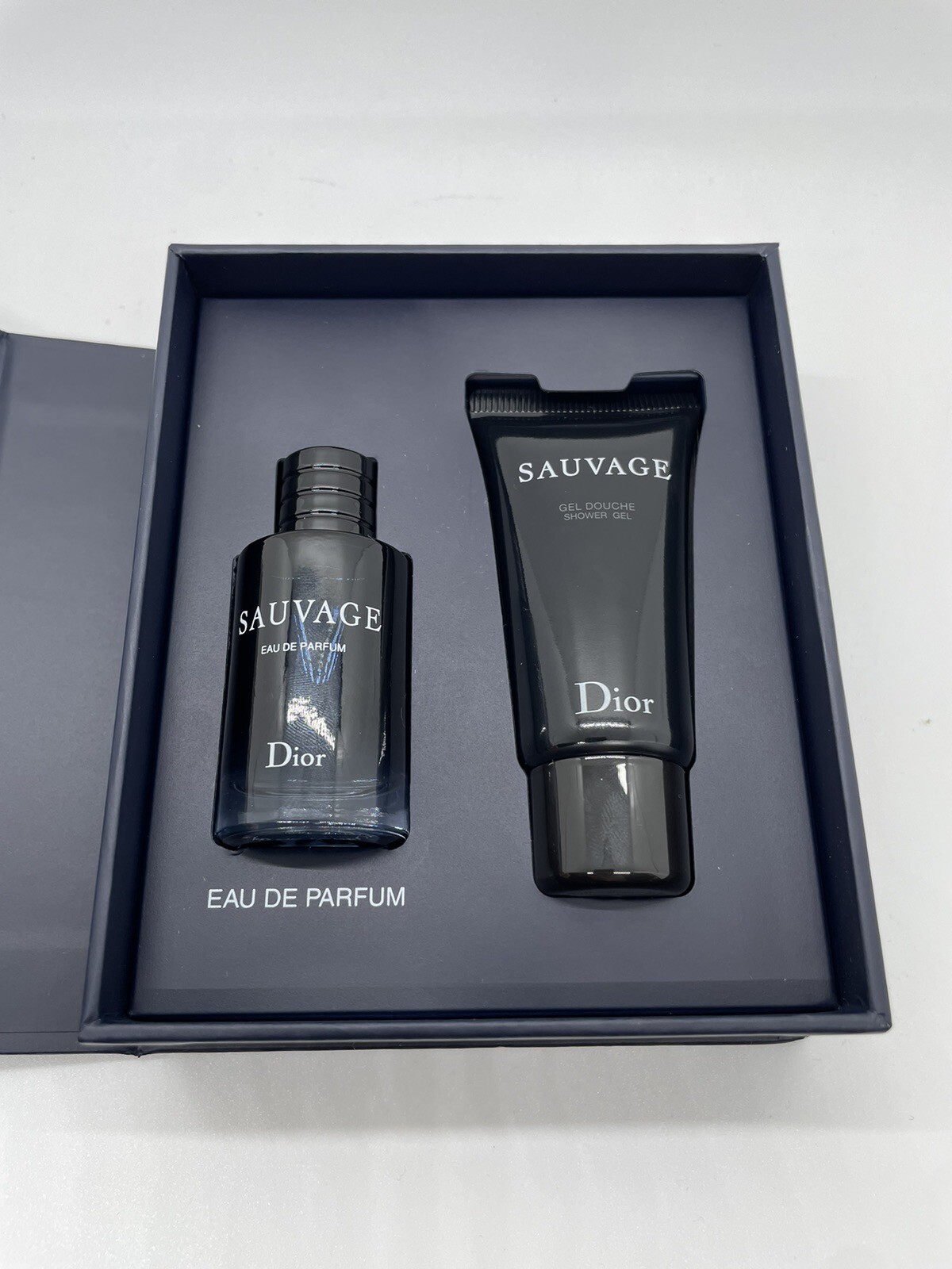 DIOR Sauvage EDP Eau de Parfum Splash Mini Bottle & Shower Gel Travel Set
