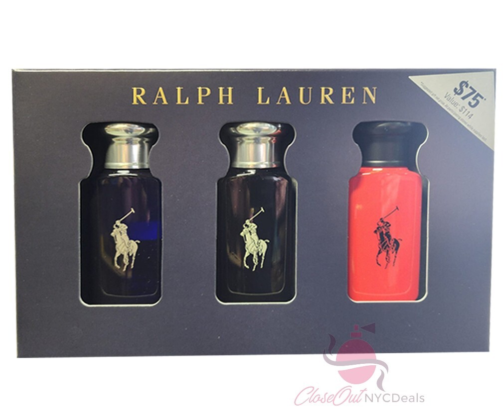 Polo Ralph Lauren 3 Pc-1.0 oz EDT Spray -Polo Blue+Polo Black+Polo Red