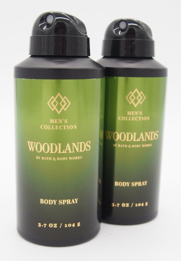 (2) Bath & Body Works Men’s Collection Green WOODLANDS Body Spray 3.7oz LOT New