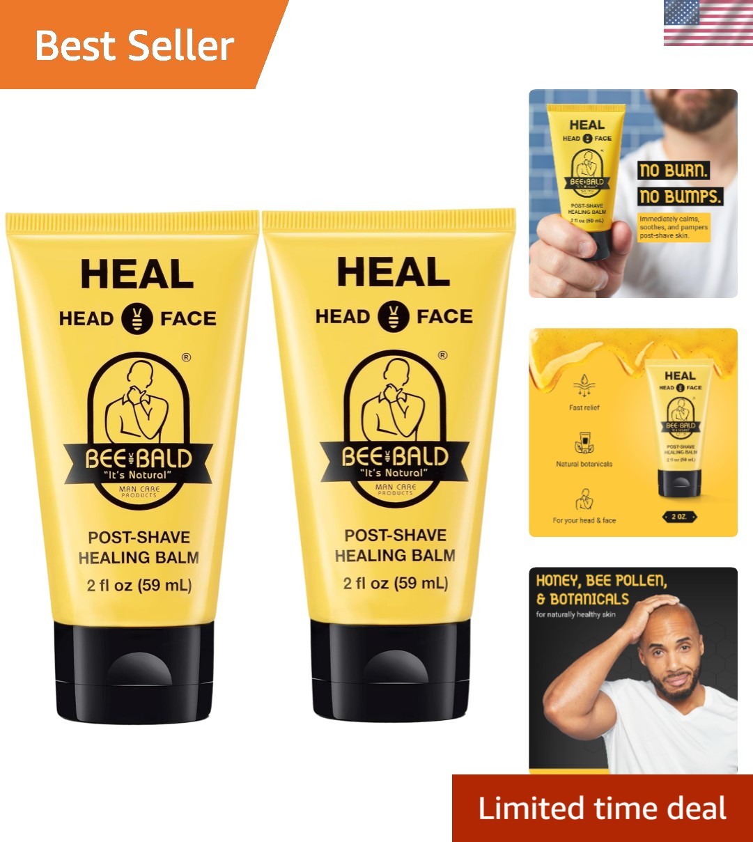 Honey & Bee Pollen HEAL Aftershave for Men – Calm & Refresh Skin, 2 Fl Oz Tubes
