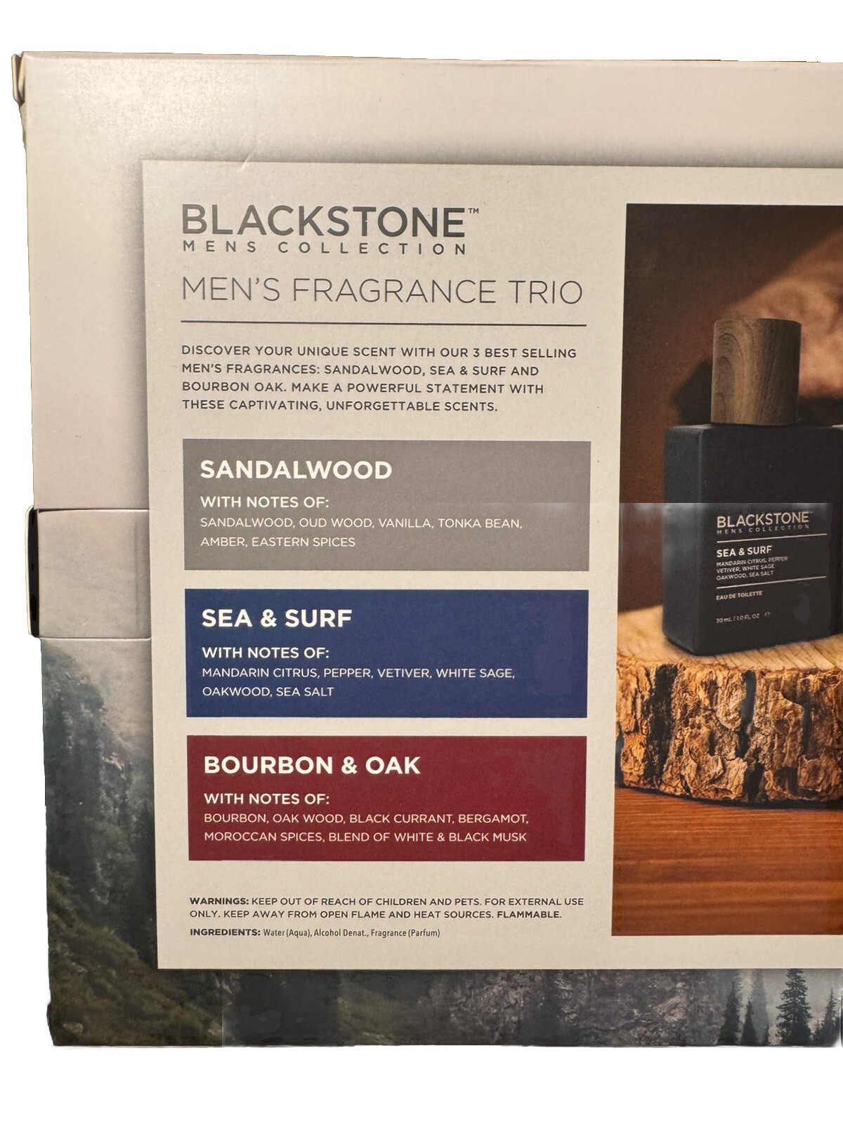 Blackstone Men’s Fragrance Trio 3x30ml – Sandalwood, Sea & Surf, Bourbon & Oak