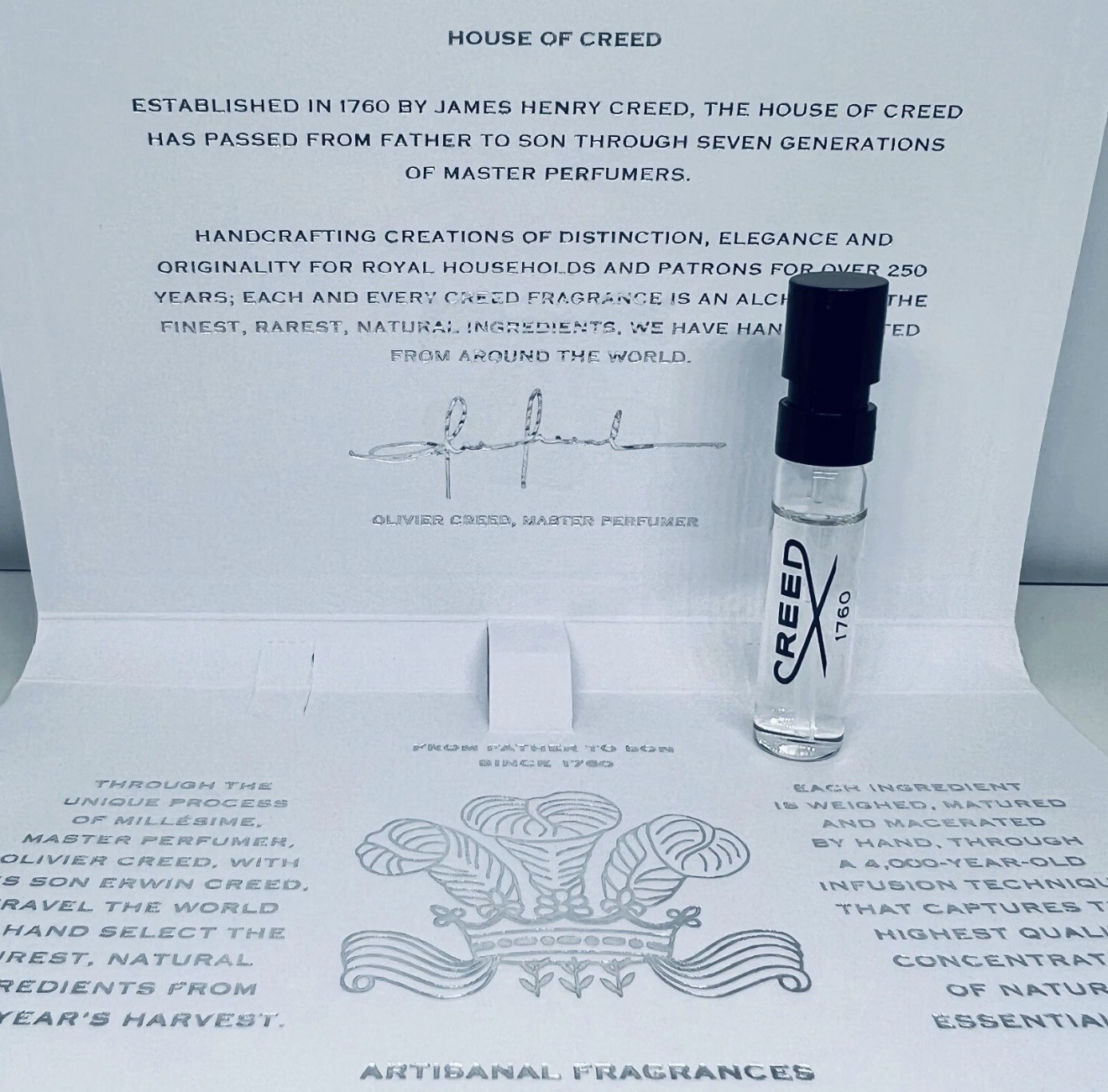 Creed Silver Mountain Water Eau de Parfum Official Carded Sample Spray 1.7ml