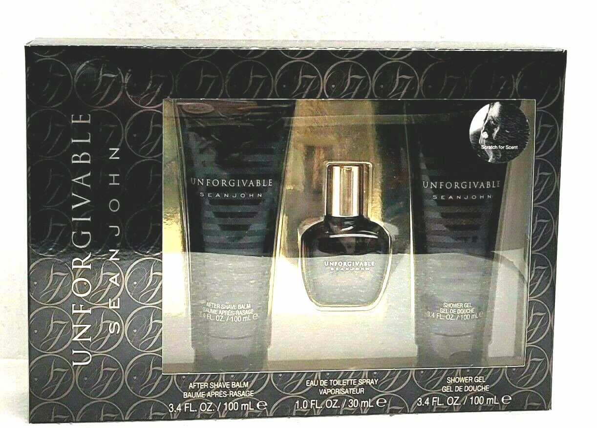 Unforgivable by Sean John Gift Set 3 pcs 1 oz.edt 3.4 oz.af/sh/bal 3.4oz sh./gel
