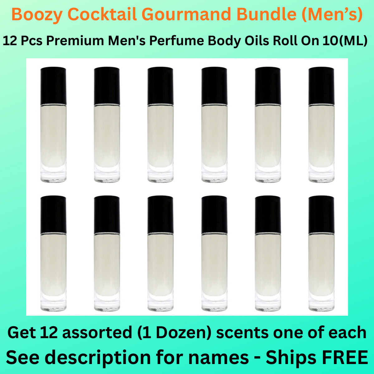 Boozy Cocktail Gourmand Bundle-12 Pack Mens Body Oil Roll on 10ml bottles