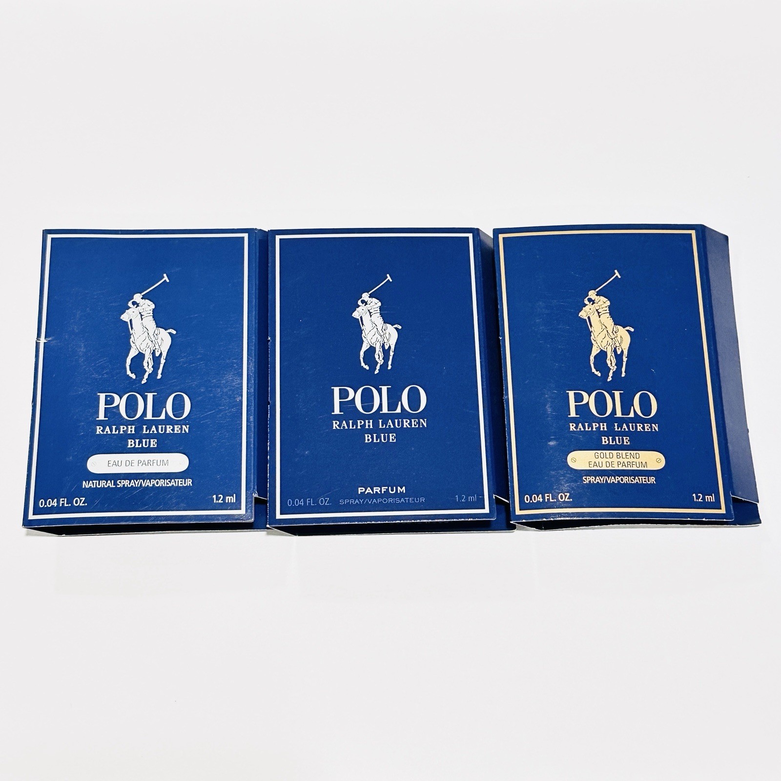 Ralph Lauren Polo Blue EDP Parfum and Gold Blend 1.2ml each Cologne Sample Set