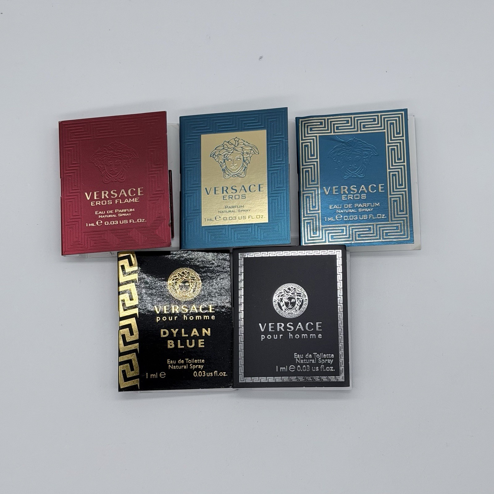 Men’s 5PC Versace Sample Set(Eros Flame,Eros Parfum,Eros EDP,Pour Homme, Dylan B