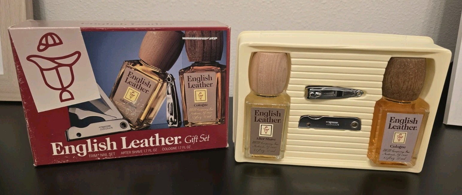 Vintage English Leather Cologne & After Shave Gift Set 1.7 oz Each Nail Trim NEW