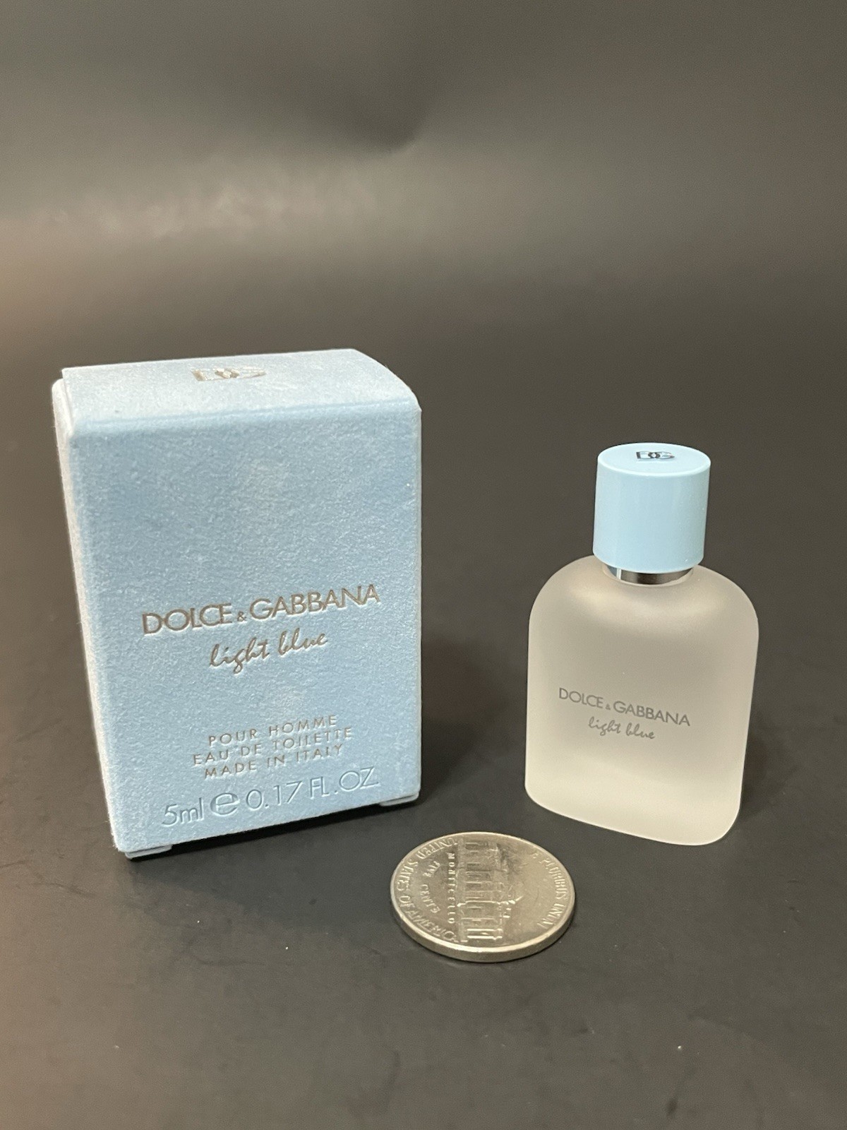 DOLCE & GABBANA “LIGHT BLUE” POUR HOMME : EAU DE TOILETTE MINIATURE .17 fl oz