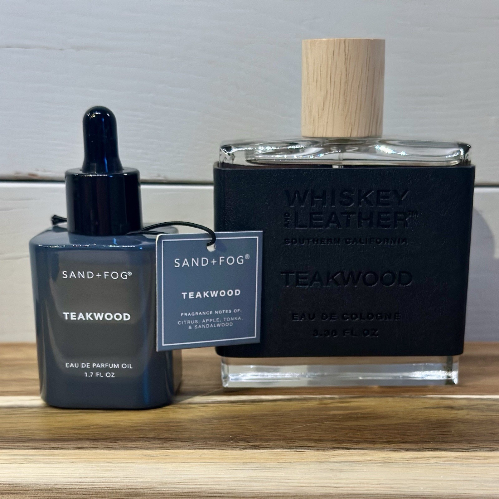 Sand Fog Whiskey Leather Teakwood EDP Oil + EDC Spray Mens Cologne Layering Set