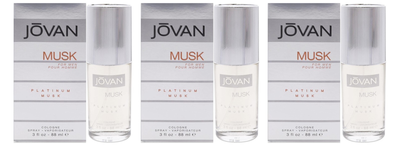 *PACK OF 3* JOVAN PLATINUM MUSK by Coty for Men 3.0 oz 88 ml Cologne EDC Spray