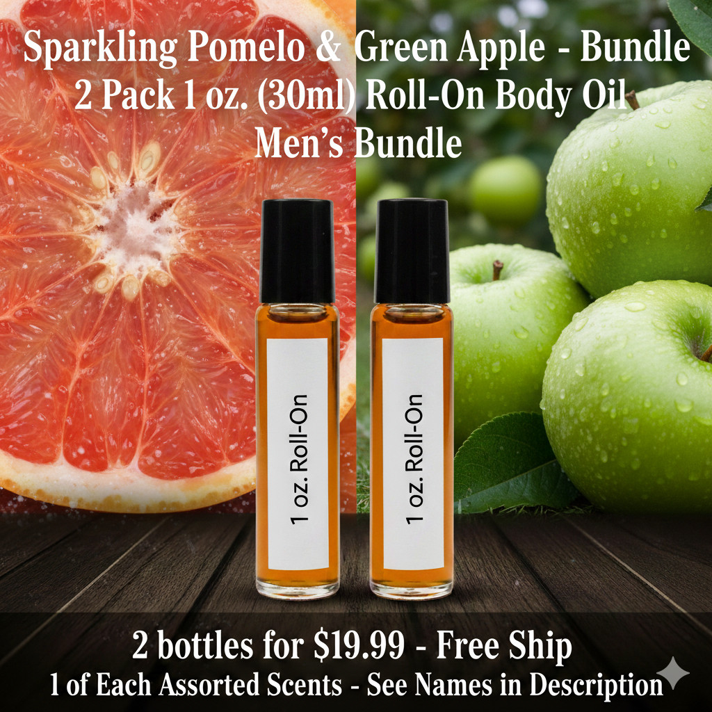 Sparkling Pomelo & Green Apple 2 Pack-30ML Men’s Roll On Perfume Body Oil Bundle