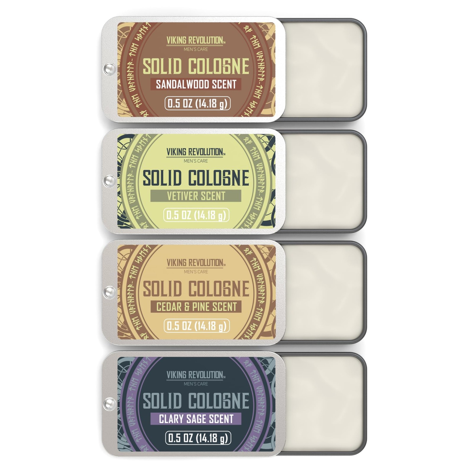 4 Pack Mens Solid Colognes 0.5 Oz – Men Solid Perfume with Cedar Wood, Clary Sag
